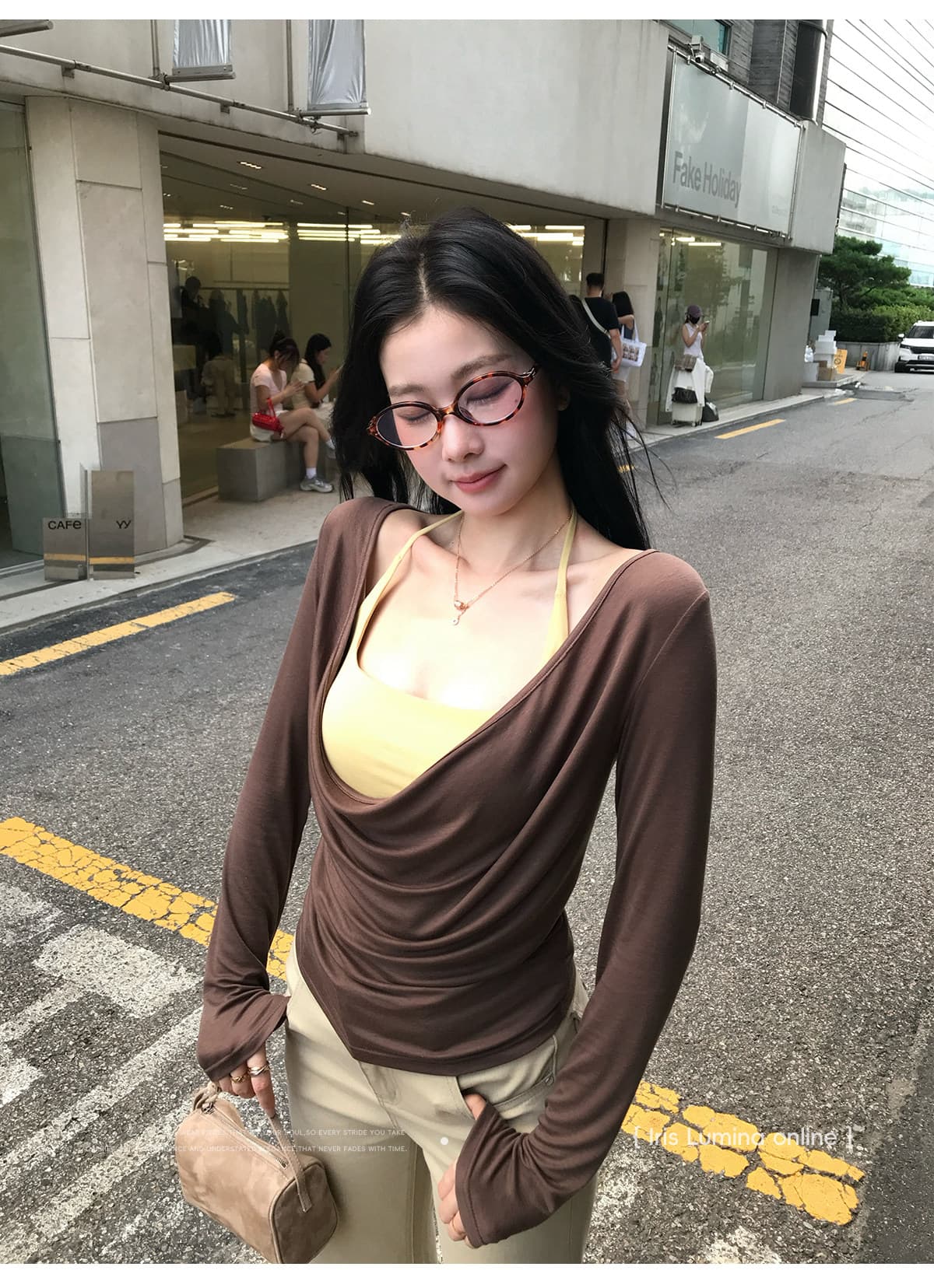 iris lumina 예약하기 어둡고 조용한 스택 음악 가면 의류 긴팔 블라우스 티셔츠 여성 겨울 흔들다 칼라 사실 두 조각 맨위 상세 이미지 4