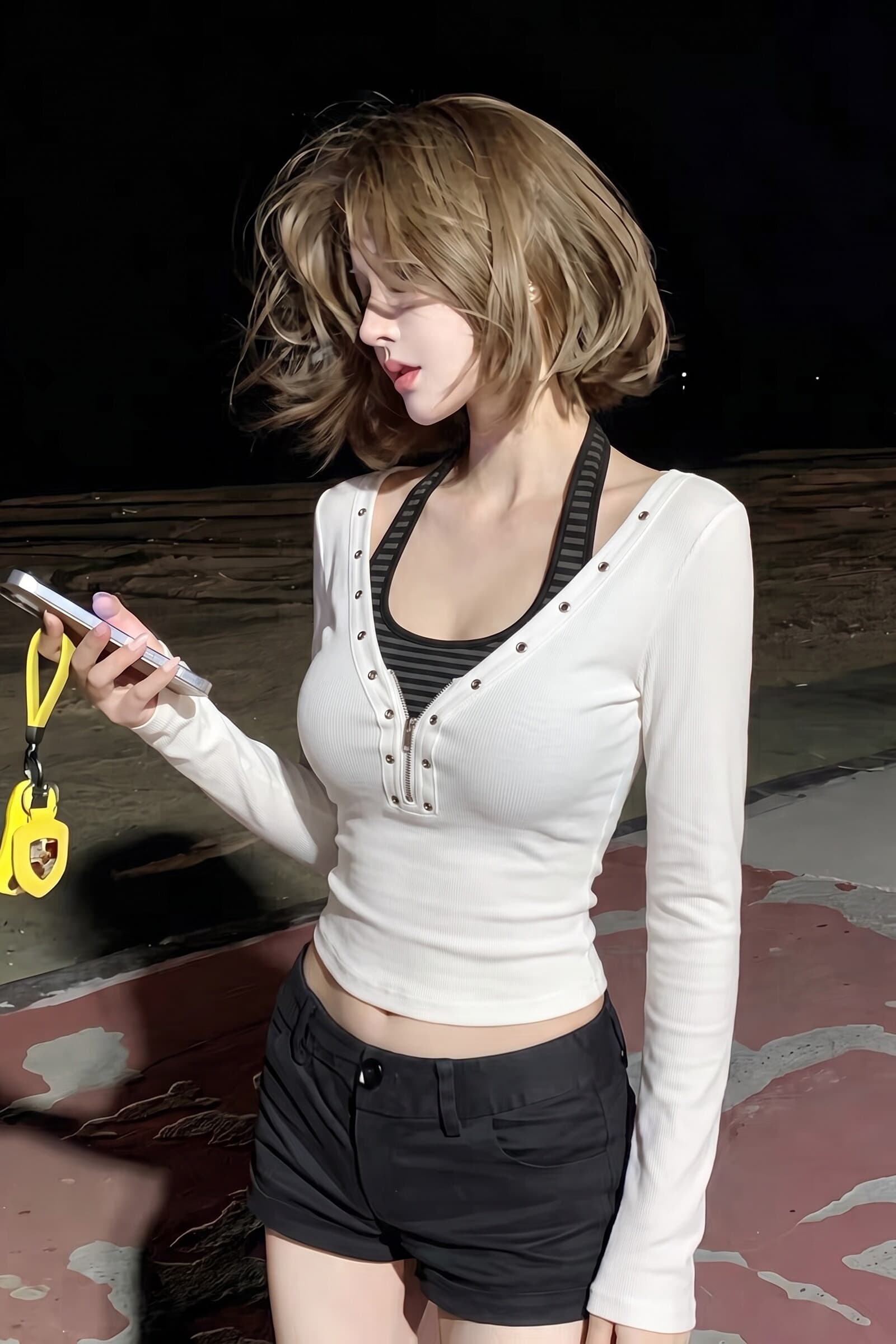 페이크 레이어드 스트라이프 행침 목 긴팔 티셔츠 여성 가을 아메리칸 핫걸 u 칼라 맨위 디자인 센스 작은 대중 기본 셔츠 인사이드 가져 가라. 이미지 6