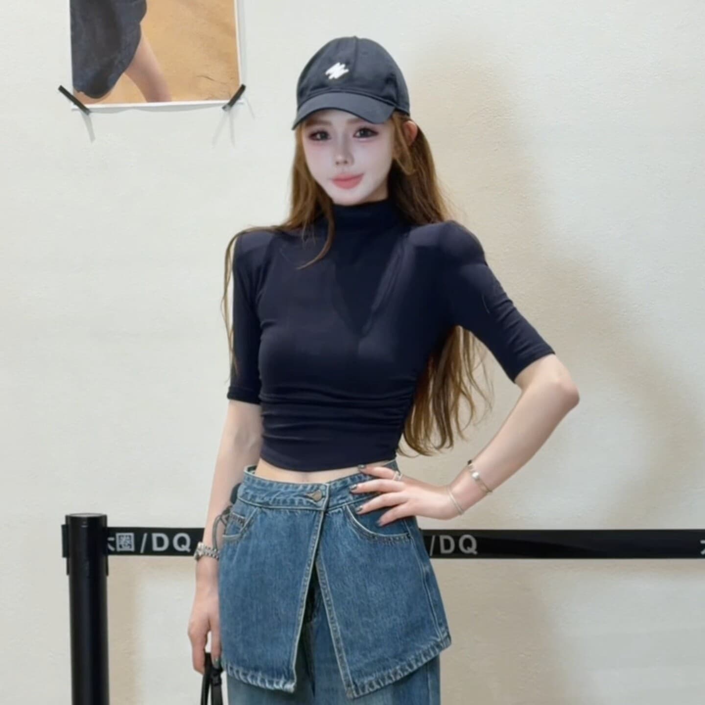 한 부서 익스트림 제인 반하이넥 5 점 소매 티셔츠 여성 2026 가을 새로운 인사이드 가져 가라. 기본 셔츠 몸매 가꾸기 쇼트 스타일 맨위 이미지 4