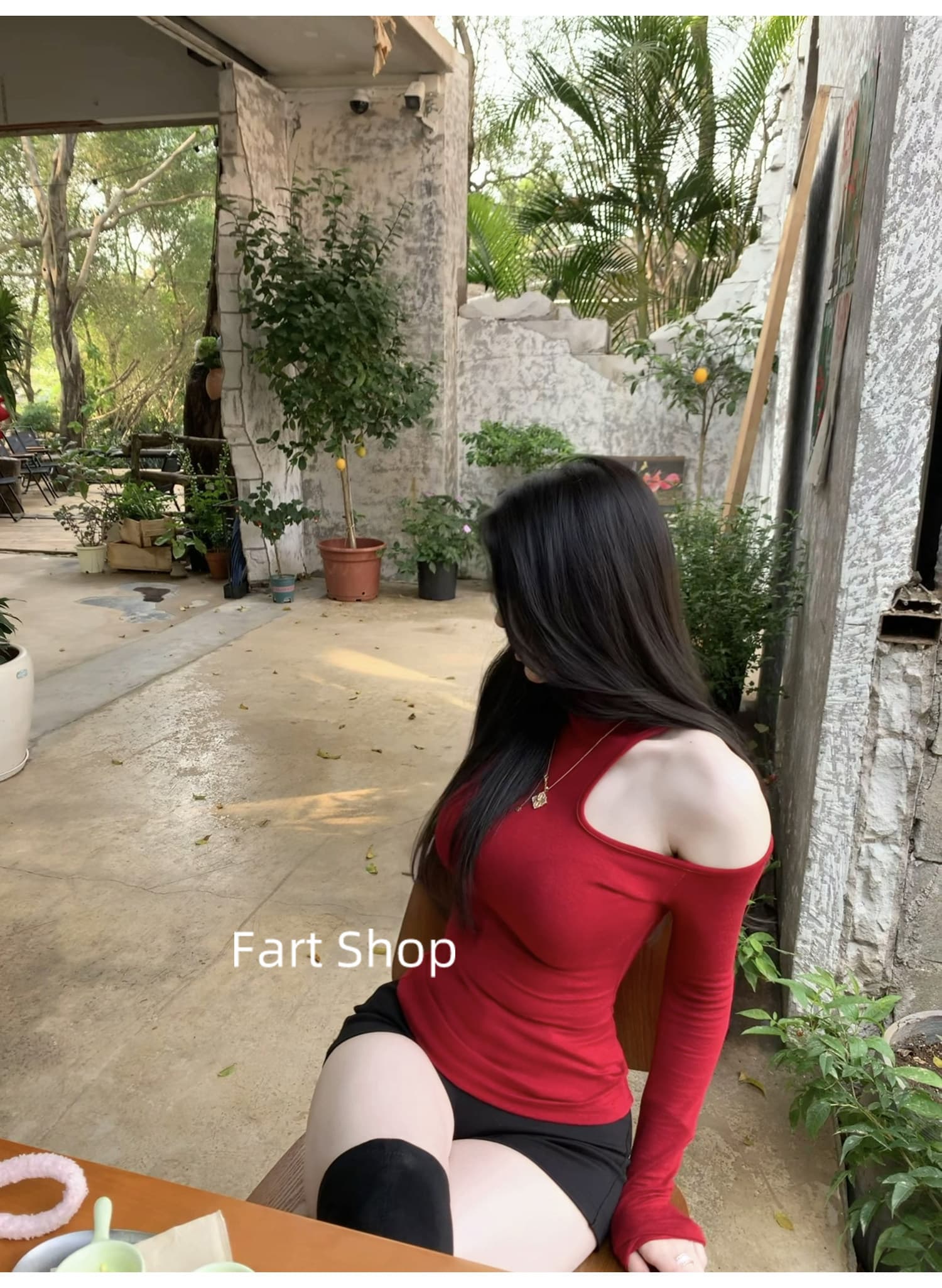 아메리칸 핫걸 바람 순수한 욕망 터틀넥 오프숄더 긴팔 티셔츠 상세 이미지 5