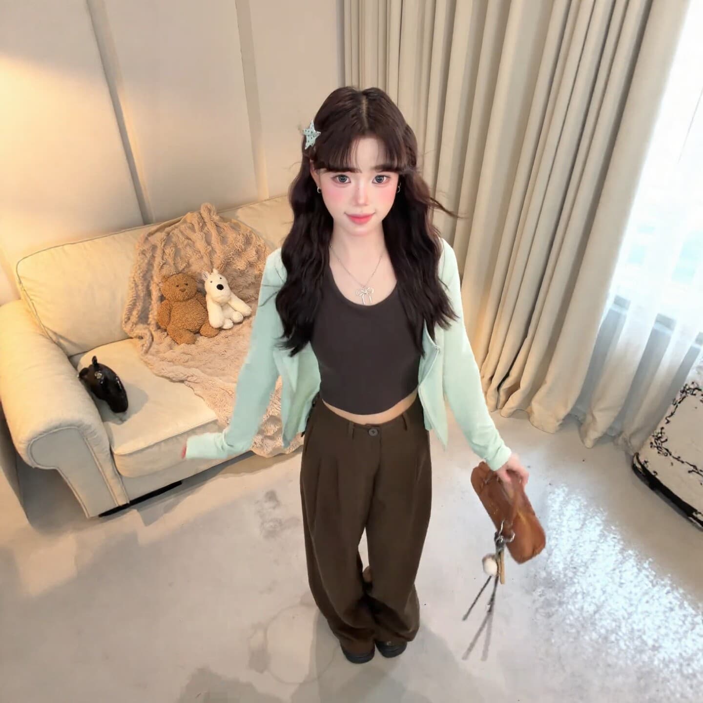 한 부서 배색 패치워크 페이크 레이어드 행침 목 u 칼라 긴팔 티셔츠 여성 가을 몸매 가꾸기 디자인 센스 고급 센스 맨위 상세 이미지 10