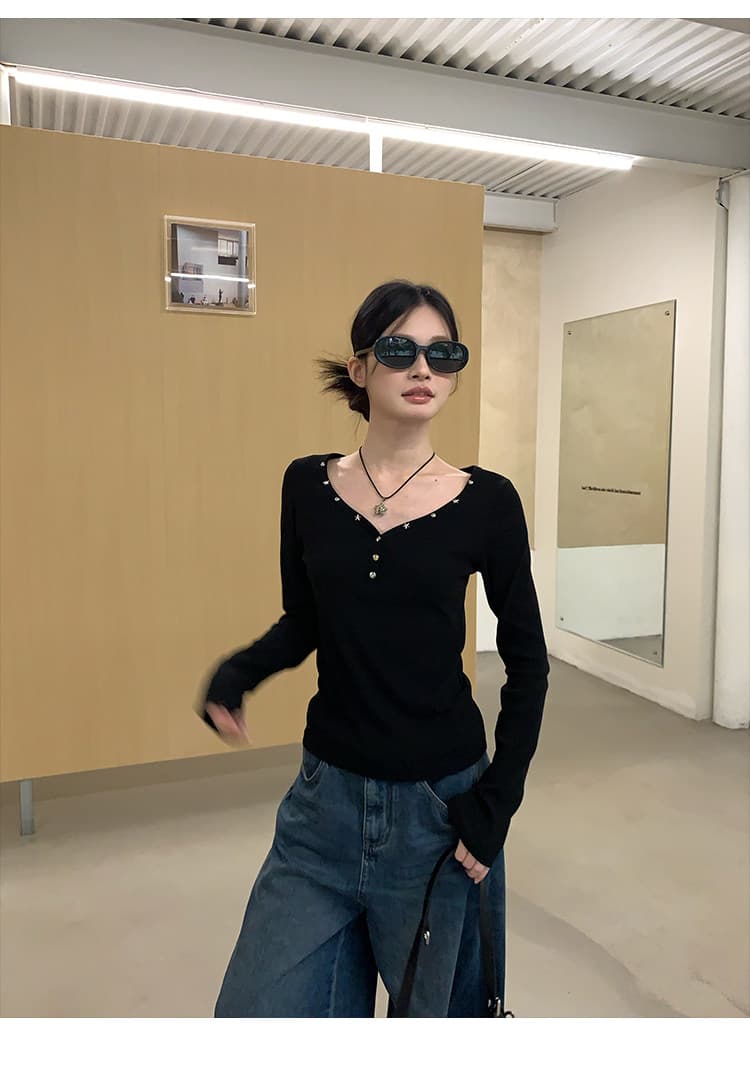 송 긍정적 인 En 징 검정색 V넥 인사이드 가져 가라. 긴팔 티셔츠 여성 가을 2026 핫걸 몸매 가꾸기 수 있습니다. 외출용 만나는 맨위 상세 이미지 4