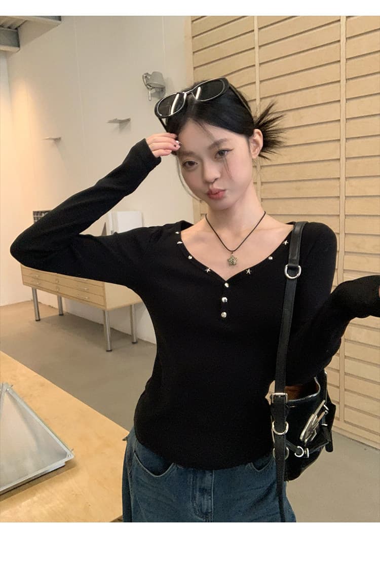 송 긍정적 인 En 징 검정색 V넥 인사이드 가져 가라. 긴팔 티셔츠 여성 가을 2026 핫걸 몸매 가꾸기 수 있습니다. 외출용 만나는 맨위 상세 이미지 16