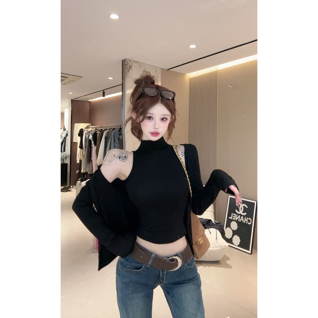 핫걸 슬림해 보이는 반하이넥 조끼 오픈 가디건 투피스 세트 상세 이미지 4