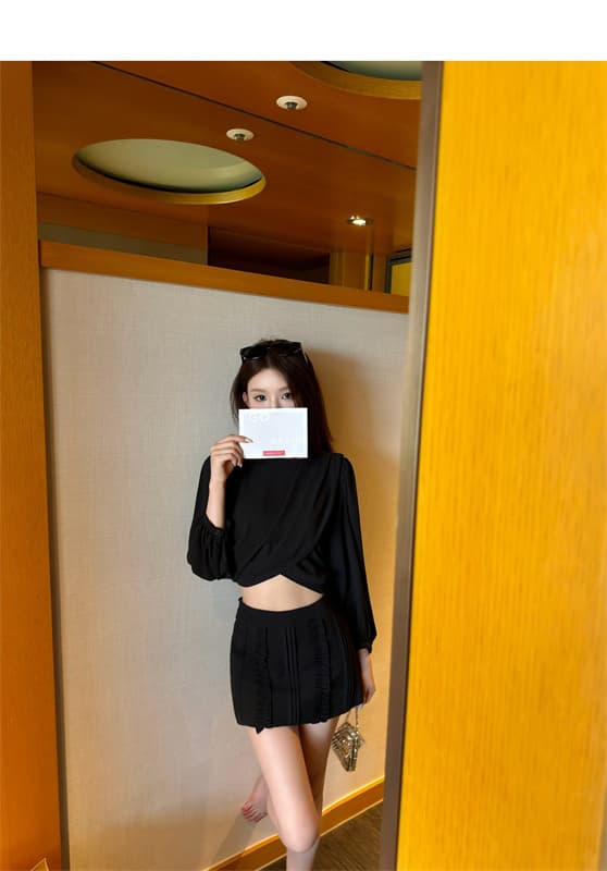 ys1 자매 슈퍼 품격 ~ 중 미니멀리즘 7부 소매 벌룬 소매 십자가 쇼트 스타일 라운드 넥 맨위 상세 이미지 8