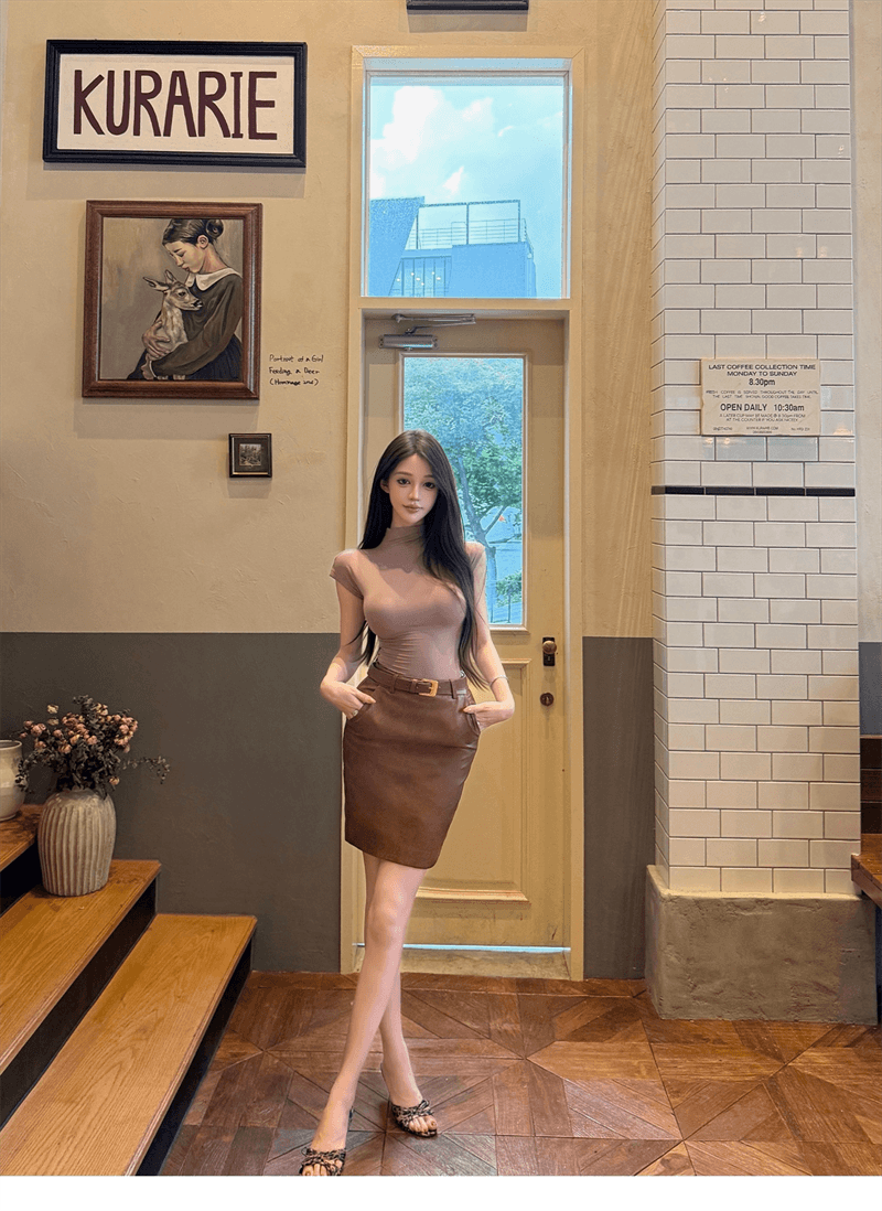 cher 챠오어 soft layer 반하이넥 티셔츠 여성 한 부서 작은 날다 소매 몸매 가꾸기 인사이드 가져 가라. 만나는 맨위 상세 이미지 12