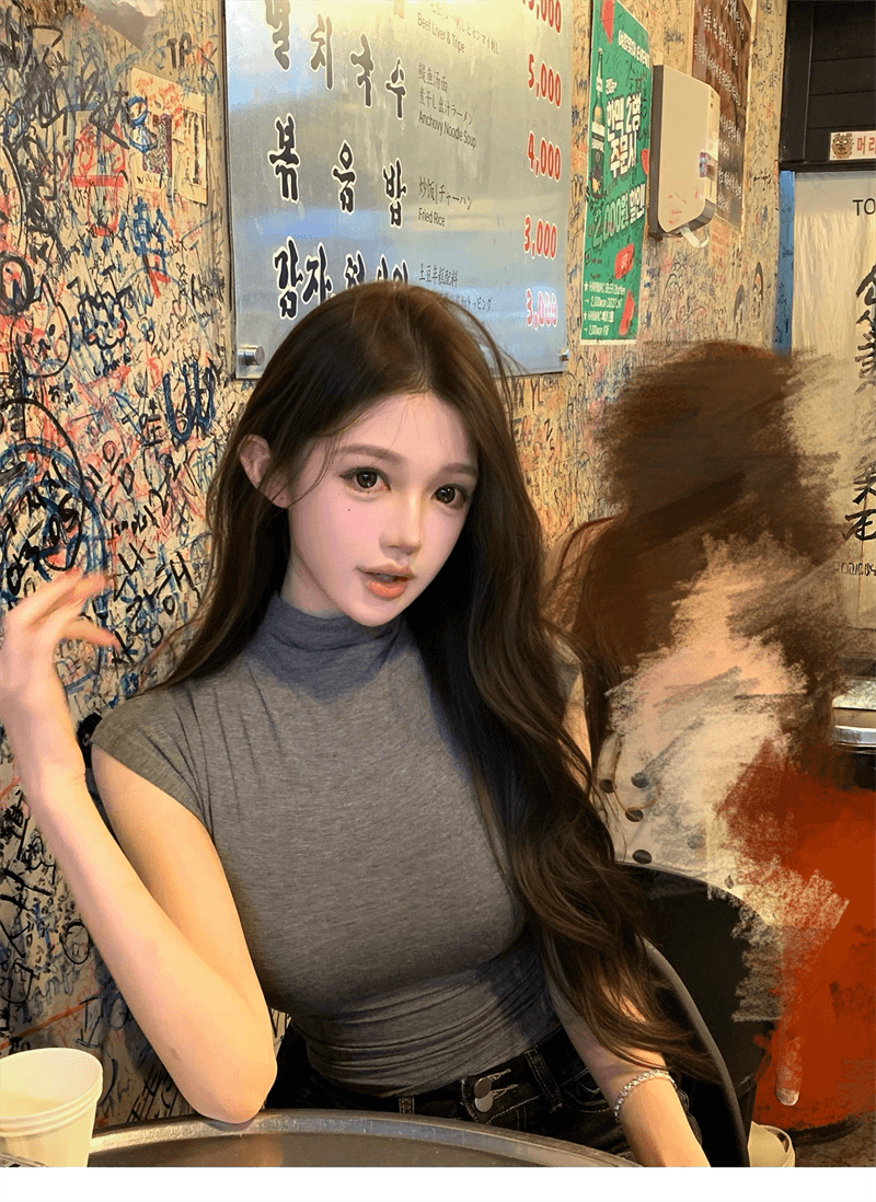 cher 챠오어 soft layer 반하이넥 티셔츠 여성 한 부서 작은 날다 소매 몸매 가꾸기 인사이드 가져 가라. 만나는 맨위 상세 이미지 15