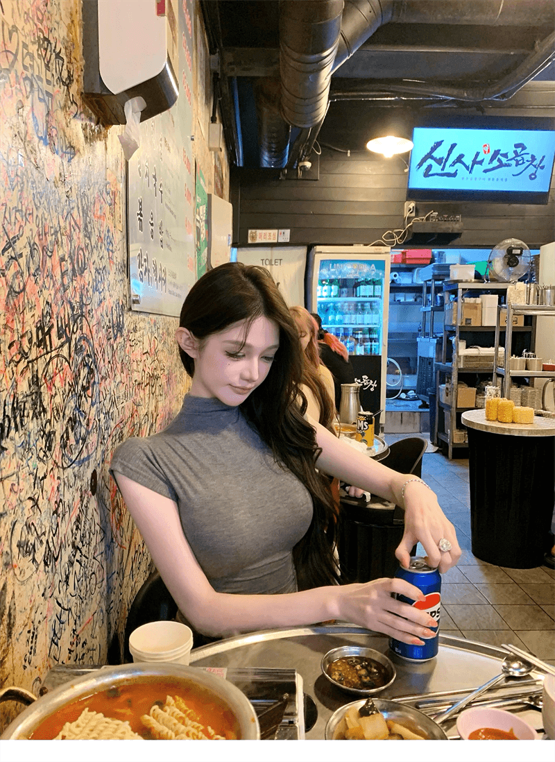 cher 챠오어 soft layer 반하이넥 티셔츠 여성 한 부서 작은 날다 소매 몸매 가꾸기 인사이드 가져 가라. 만나는 맨위 상세 이미지 28