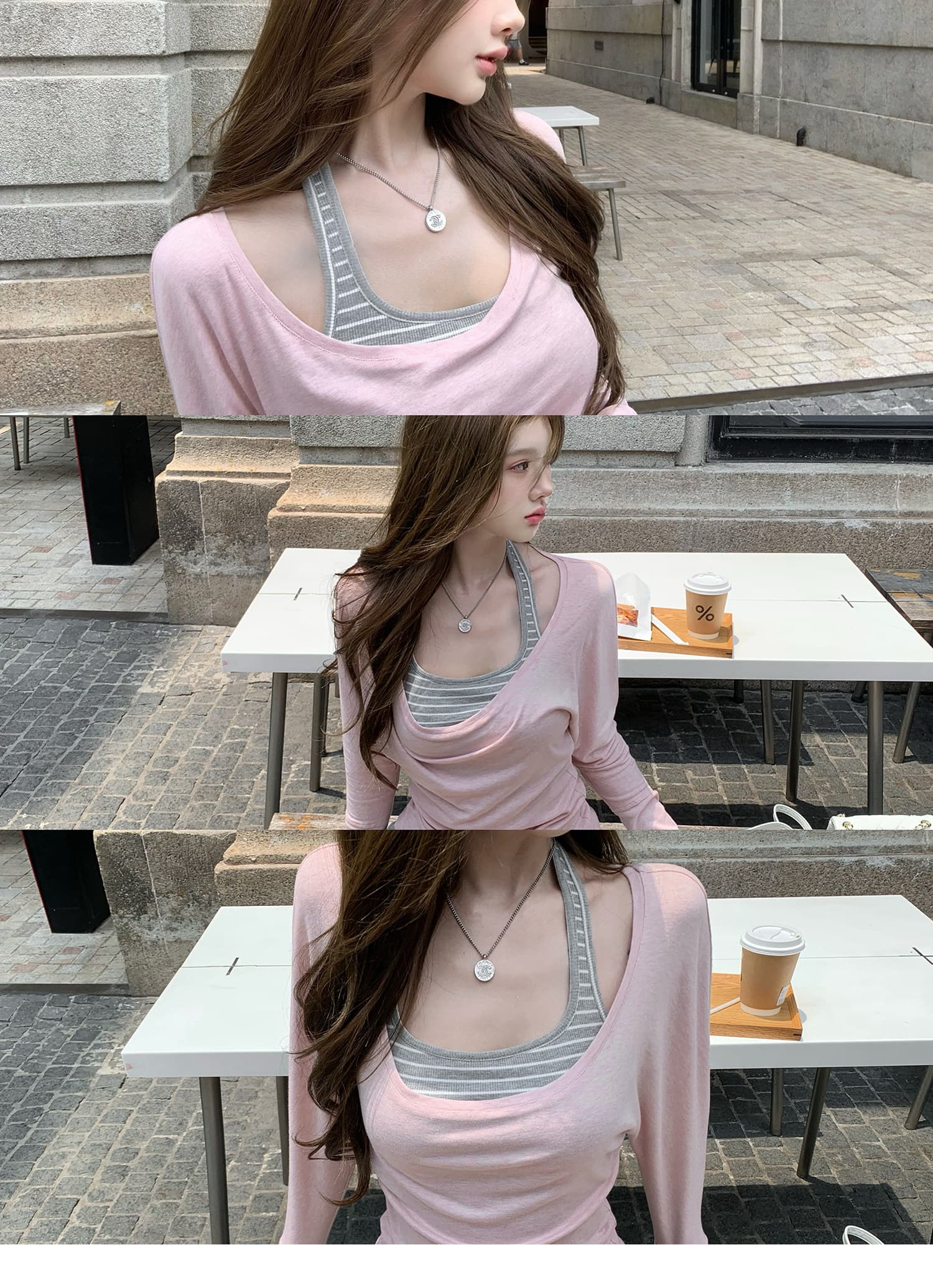 우유 피부 종이 사람들 이른 가을 게으른 블라우스 행침 목 벨트 가슴 패드 조끼 세트 그룹 상세 이미지 37