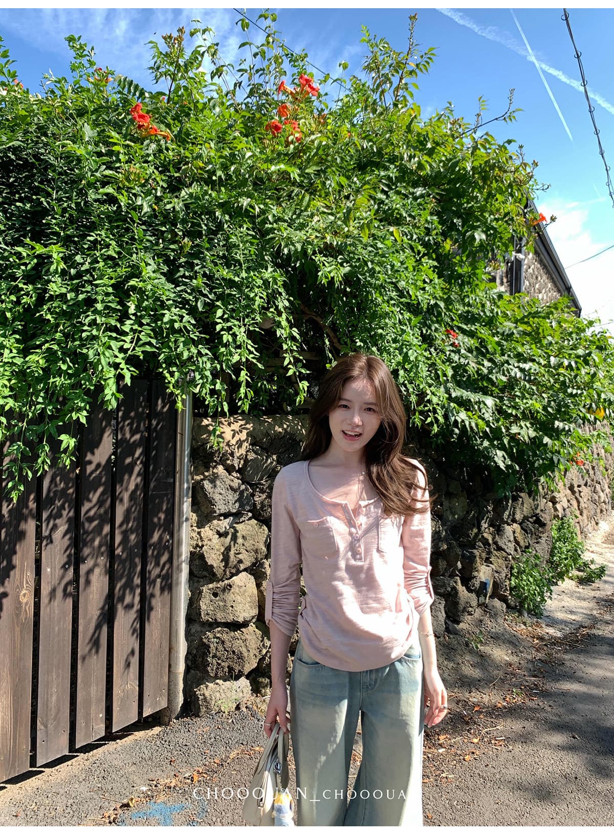 대나무 마디 면 헨리 칼라 워크웨어 버클 袢 슬림해 보이는 긴팔 티셔츠 여성 가을 맨위 상세 이미지 35