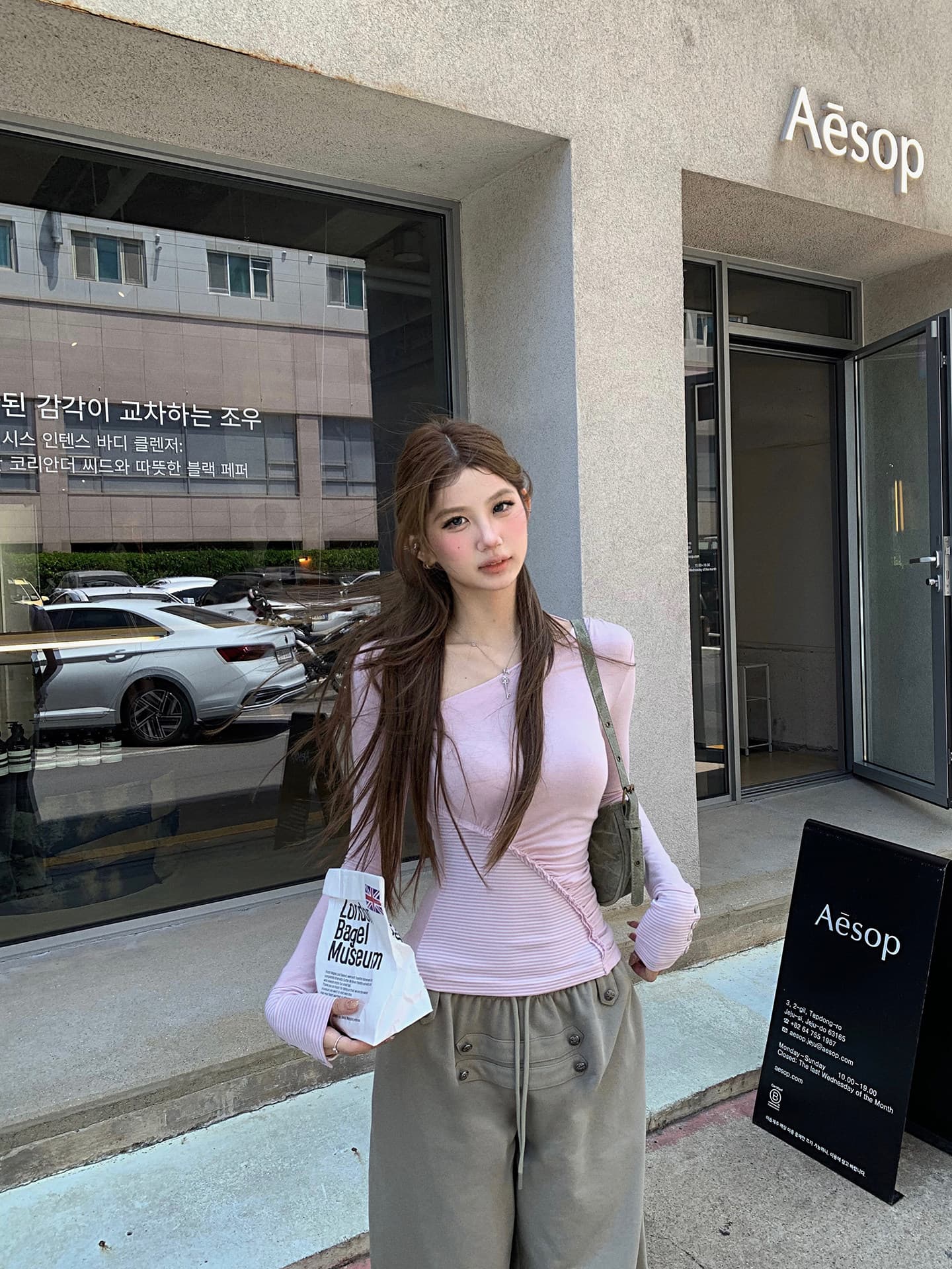 디자인 센스 스트라이프 패치워크 기본 셔츠 여성 몸매 가꾸기 인사이드 가져 가라. 티셔츠 맨위 가을 이미지 2
