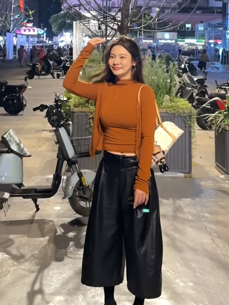 한 부서 핫걸 품격 터틀넥 몸매 가꾸기 허리 수축 민소매 조끼 긴팔 오픈 가디건 투피스 세트 2026 조기 가을 켜기 여성 이미지 3
