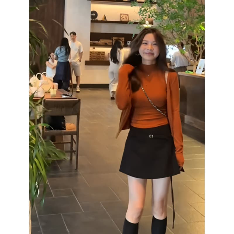 한 부서 핫걸 품격 터틀넥 몸매 가꾸기 허리 수축 민소매 조끼 긴팔 오픈 가디건 투피스 세트 2026 조기 가을 켜기 여성 상세 이미지 1
