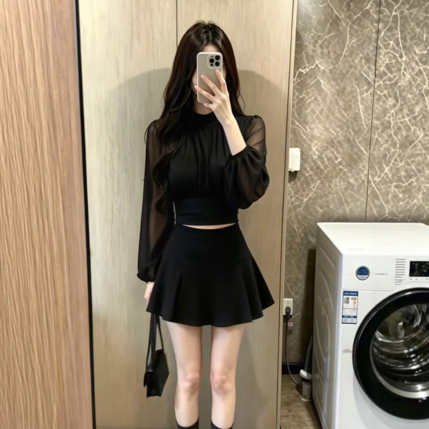 빛 럭셔리 고급 센스 벌룬 소매 긴팔 티셔츠 여성 의류 가을 새로운 프랑스식 몸매 가꾸기 슬림해 보이는 쇼트 스타일 품격 맨위 상세 이미지 1