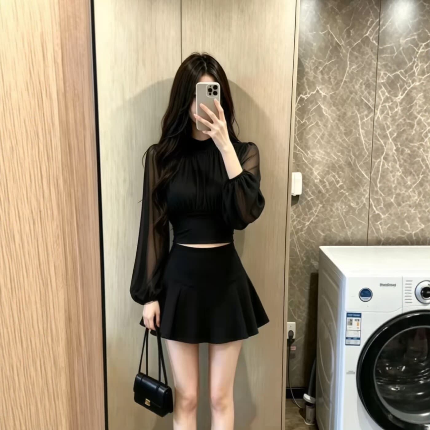 빛 럭셔리 고급 센스 벌룬 소매 긴팔 티셔츠 여성 의류 가을 새로운 프랑스식 몸매 가꾸기 슬림해 보이는 쇼트 스타일 품격 맨위 상세 이미지 2