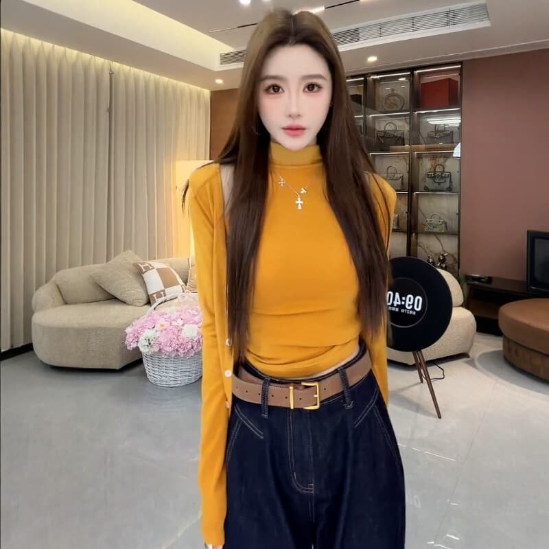 빛 요리 한 코치 전체 집합 착용 가져 가라. 2026 가을 도파민 터틀넥 조끼 니트 오픈 가디건 투피스 슈트 이미지 4