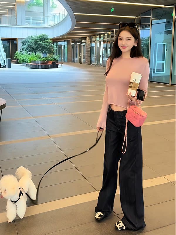 미니멀리즘 바람 단색 나팔 소매 여성 의류 가을 기초 섹션 슬림해 보이는 몸매 가꾸기 기본 셔츠 다용도 신축성 긴팔 맨위 이미지 4