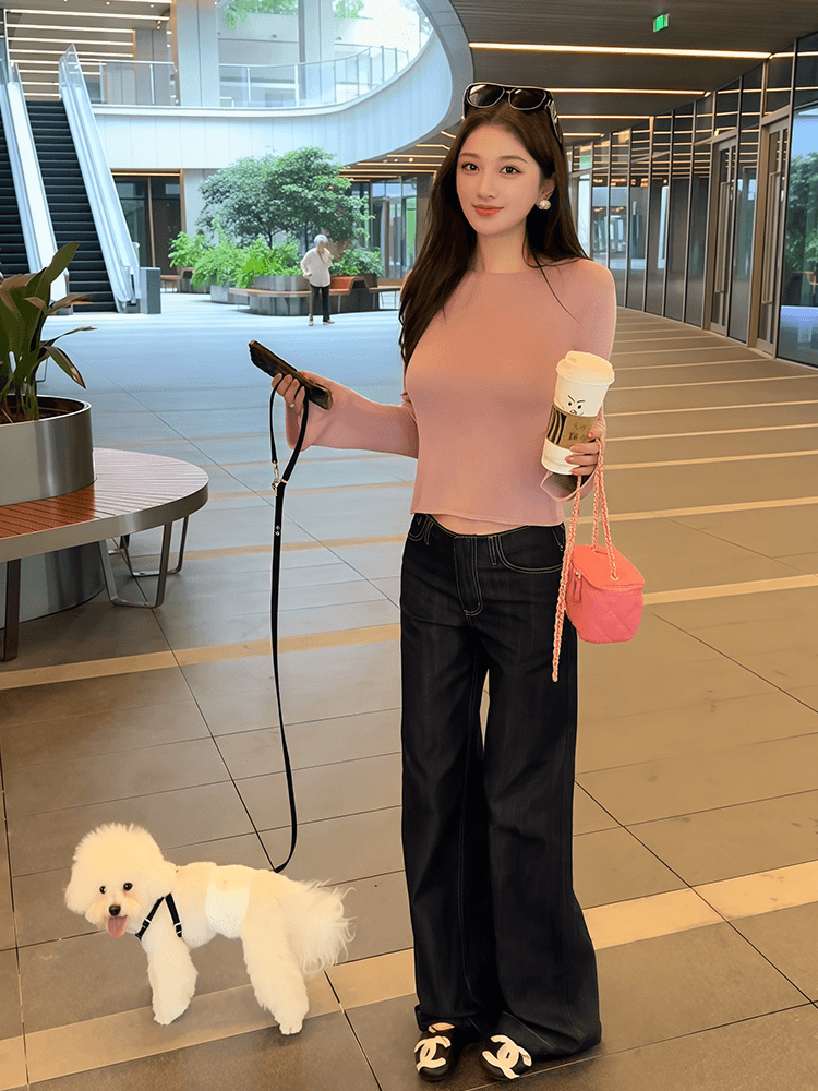 미니멀리즘 바람 단색 나팔 소매 여성 의류 가을 기초 섹션 슬림해 보이는 몸매 가꾸기 기본 셔츠 다용도 신축성 긴팔 맨위 상세 이미지 2