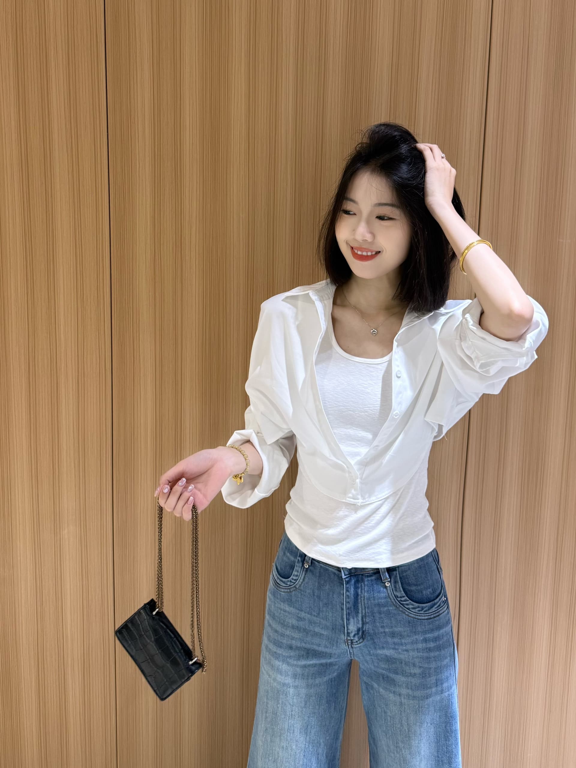 프랑스식 예술 계열 맨위 표지 고기 슬림해 보이는 페이크 레이어드 셔츠 여성 의류 2026 새로운 느슨함 센스 출퇴근 바람 셔츠 상세 이미지 1