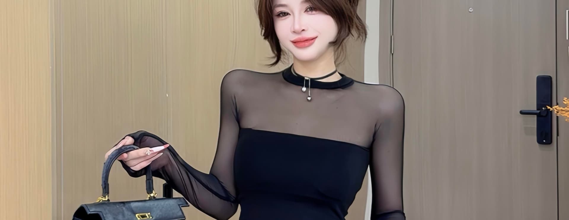 이른 가을 신제품 패션 핫걸 바람 망사 패치워크 슬림해 보이는 맨위 여성 가슴 사전 상세 이미지 2