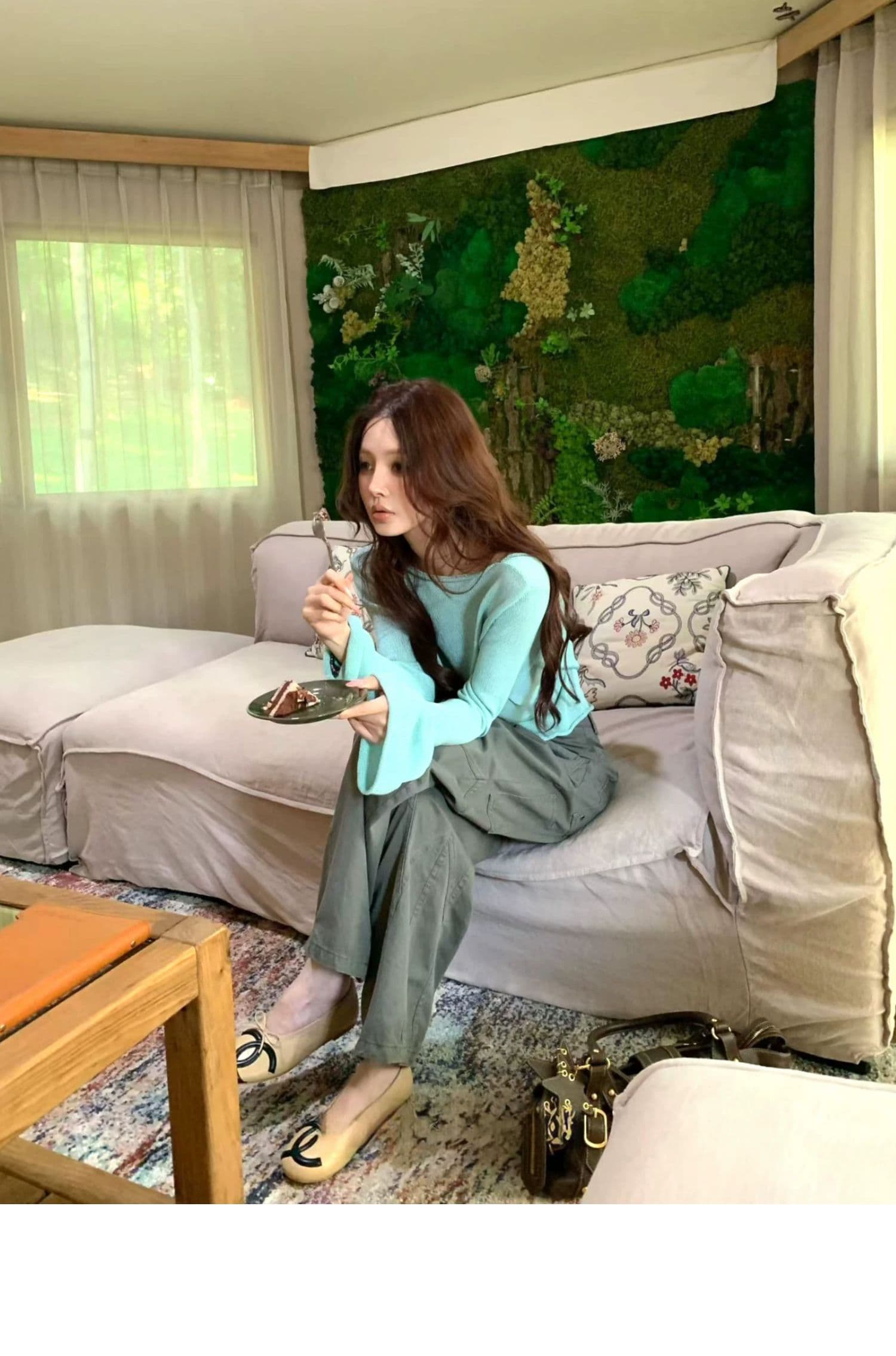 게으른 빛 산소 셔츠 색상 통제 t0p 볼륨 측면 길이 소매 대 u 칼라 니트 스웨터 여성 가을 느긋한 루즈핏 맨위 상세 이미지 3