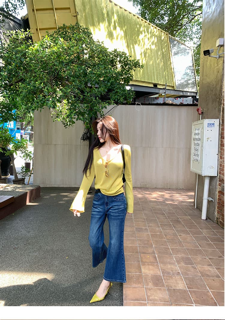한 부서 파란색 홀로우 아웃 긴팔 니트 스웨터 여성 조기 가을 착용 가져 가라. 느긋한 분위기 센스 캐주얼 루즈핏 스웨터 맨위 상세 이미지 9