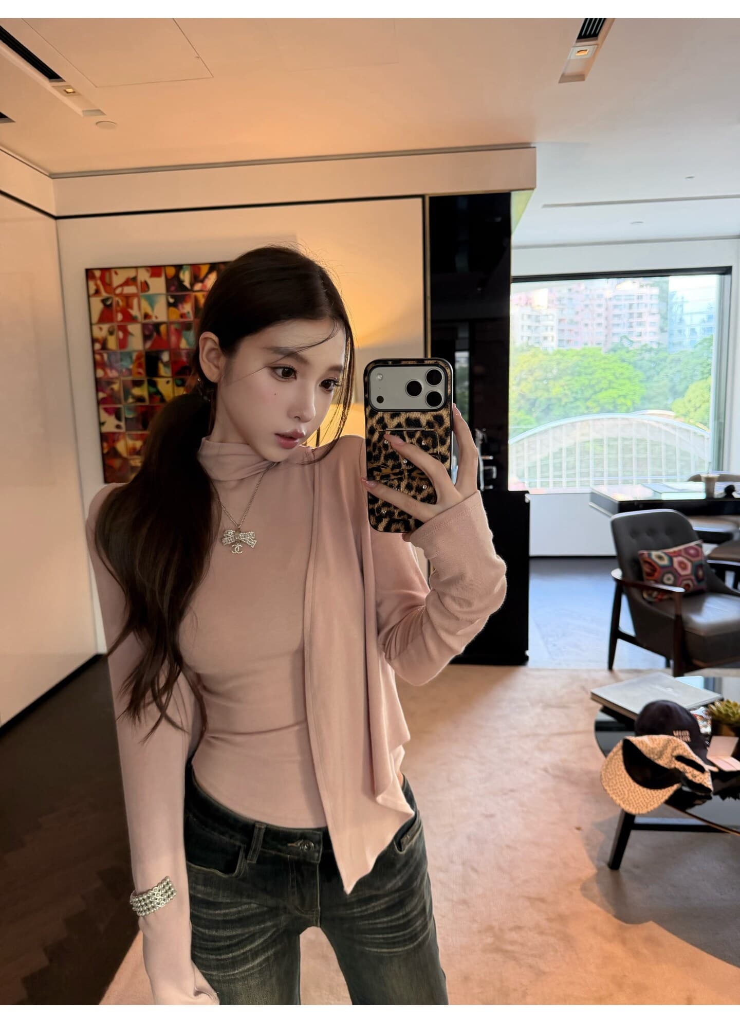 fallinfang 광장 약간의 우유 가스 bunny 민소매 반하이넥 니트 조끼 오픈 가디건 두 조각 여성 세트 상세 이미지 6