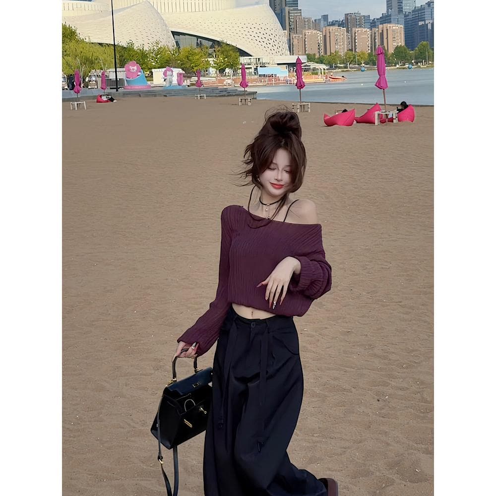 이른 가을 신제품 패션 느긋한 바람 한 부서 다용도 니트 맨위 여성 상세 이미지 4