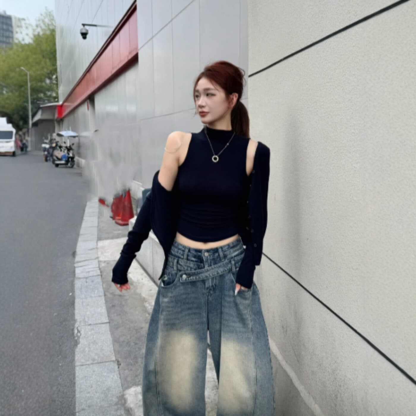 2026 이른 가을 새로운 한 부서 핫걸 바람 핑크색 반하이넥 인사이드 가져 가라. 조끼 몸매 가꾸기 긴팔 오픈 가디건 두 조각 여성 세트 이미지 5