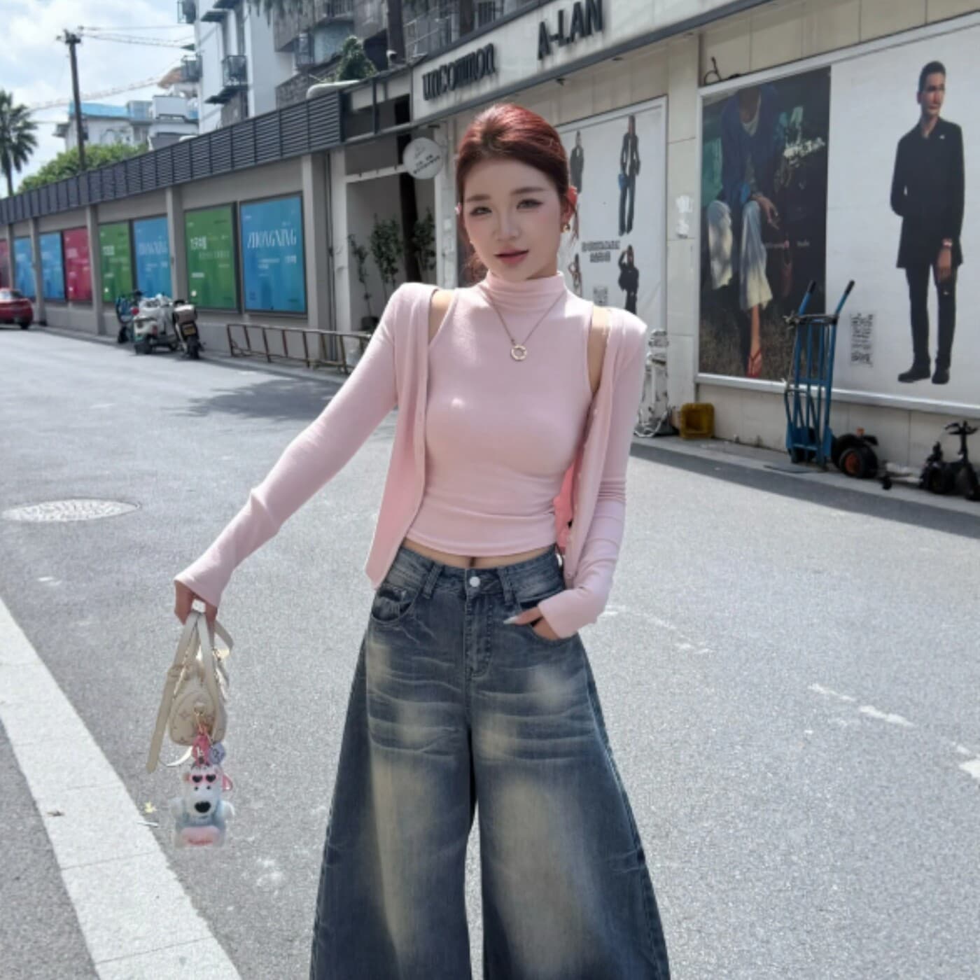 2026 이른 가을 새로운 한 부서 핫걸 바람 핑크색 반하이넥 인사이드 가져 가라. 조끼 몸매 가꾸기 긴팔 오픈 가디건 두 조각 여성 세트 상세 이미지 5