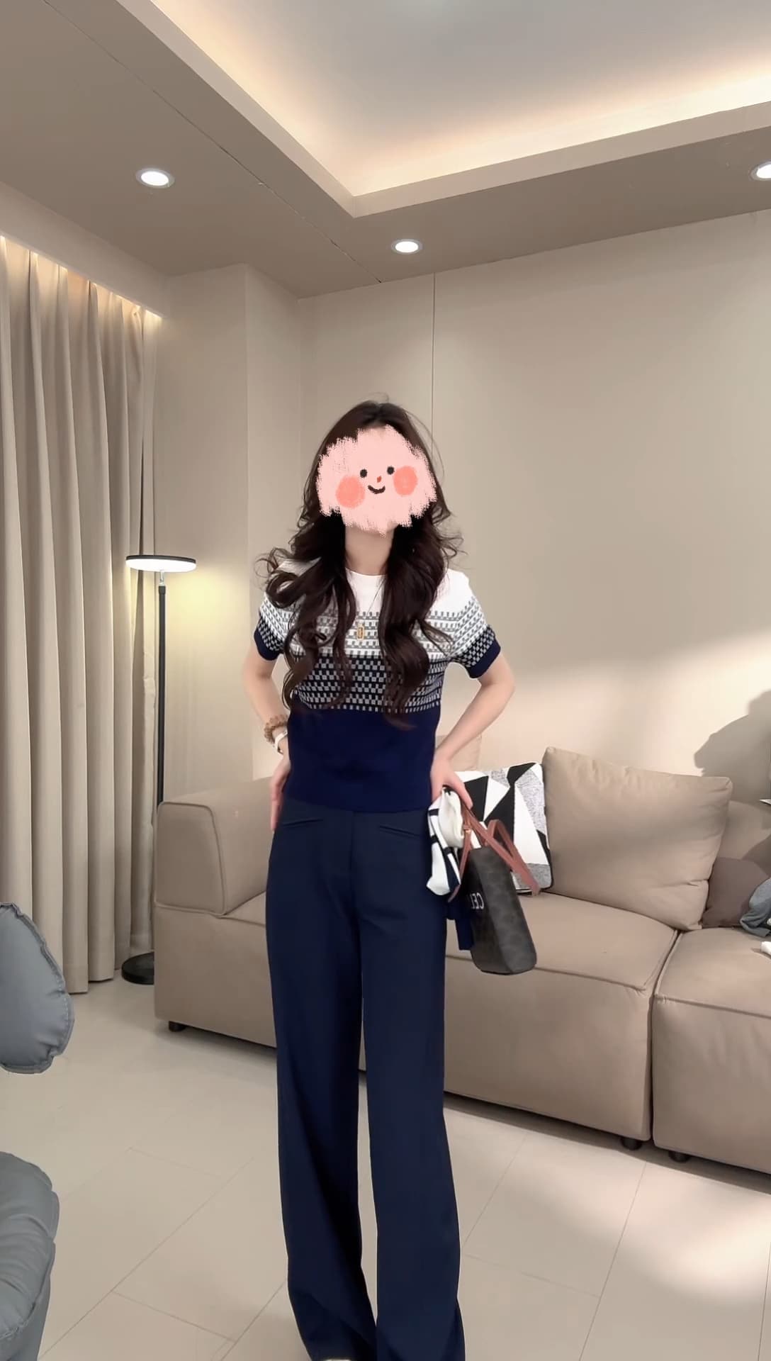 2026 여름 몸매 가꾸기 슬림해 보이는 배색 반팔 니트 맨위 다용도 캐주얼 와이드 레그 팬츠 세트 외국 가스 옷 여성 상세 이미지 8