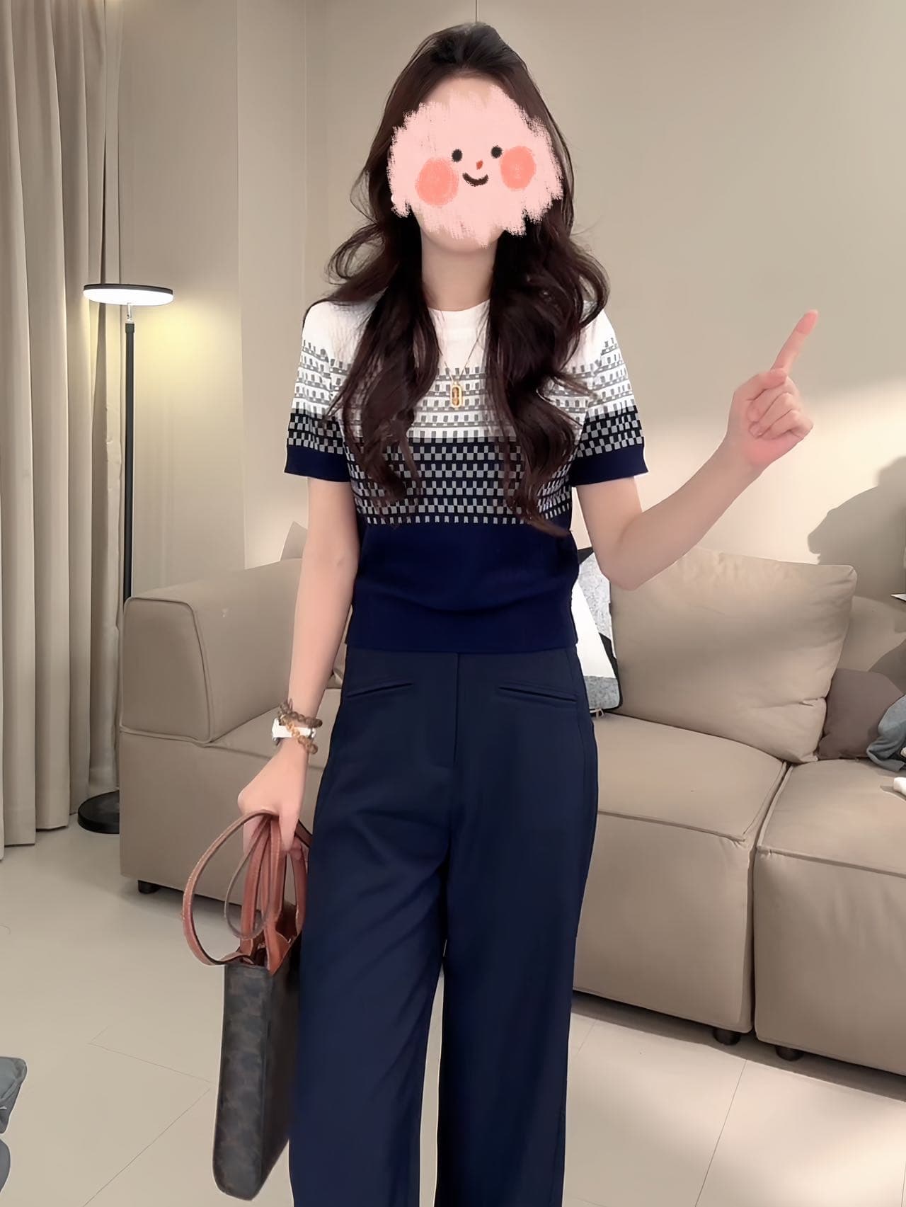 2026 여름 몸매 가꾸기 슬림해 보이는 배색 반팔 니트 맨위 다용도 캐주얼 와이드 레그 팬츠 세트 외국 가스 옷 여성 상세 이미지 11