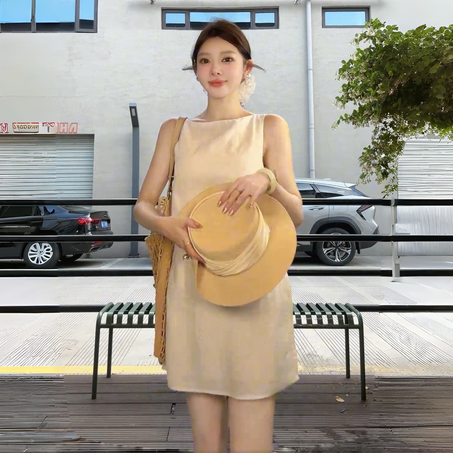 2026 여름 아마 프랑스식 휴가 바람 드레스 새로운 품격 작은 검은 색 흰 치마 루즈핏 단색 미니멀리즘 스타일 상세 이미지 8