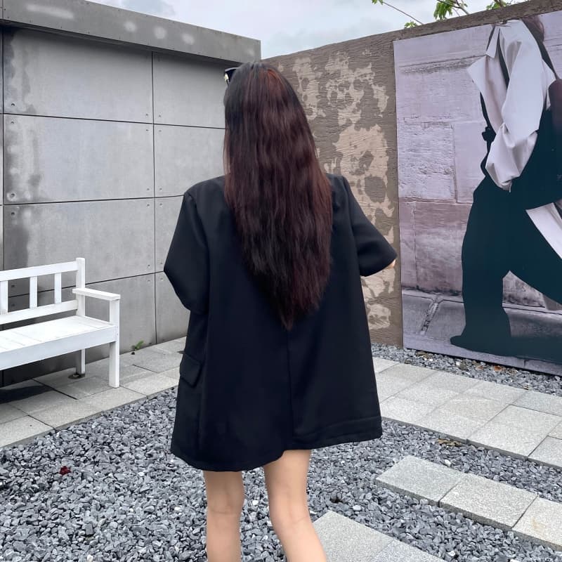 실사 디자인 센스 비즈 나비 자수 여름 루즈핏 캐주얼 품격 반팔 블레이저 맨위 상세 이미지 16