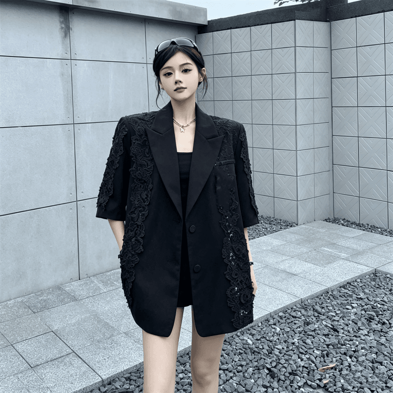 실사 고급 센스 레이스 레이스 조각 정장 여성 코트 여름 새로운 홀로우 아웃 루즈핏 맨위 상세 이미지 9