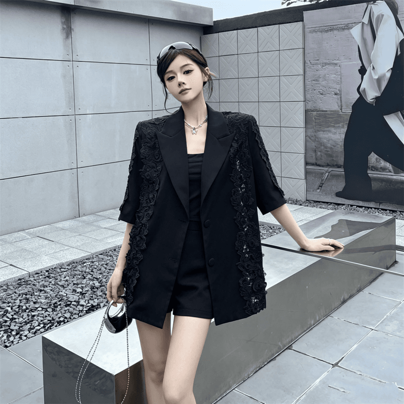 실사 고급 센스 레이스 레이스 조각 정장 여성 코트 여름 새로운 홀로우 아웃 루즈핏 맨위 상세 이미지 10