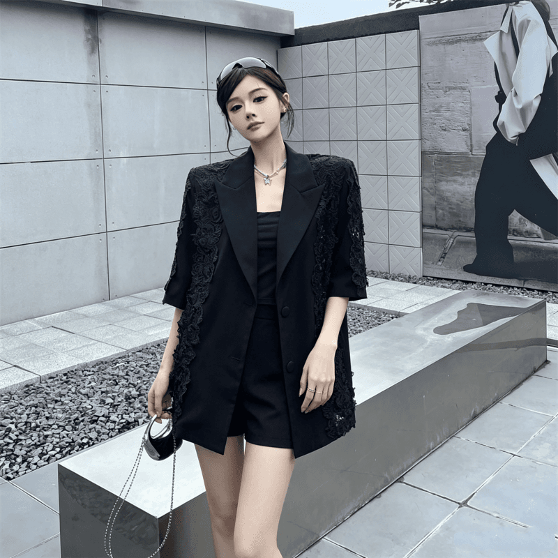 실사 고급 센스 레이스 레이스 조각 정장 여성 코트 여름 새로운 홀로우 아웃 루즈핏 맨위 상세 이미지 13