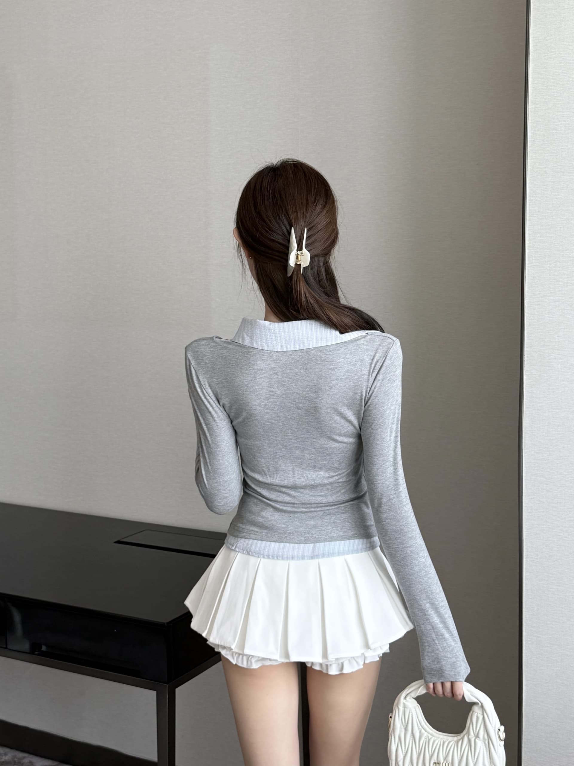 실사 정가 페이크 레이어드 긴팔 POLO 칼라 티셔츠 맨위 패치워크 셔츠 작은 대중 기본 셔츠 상세 이미지 27