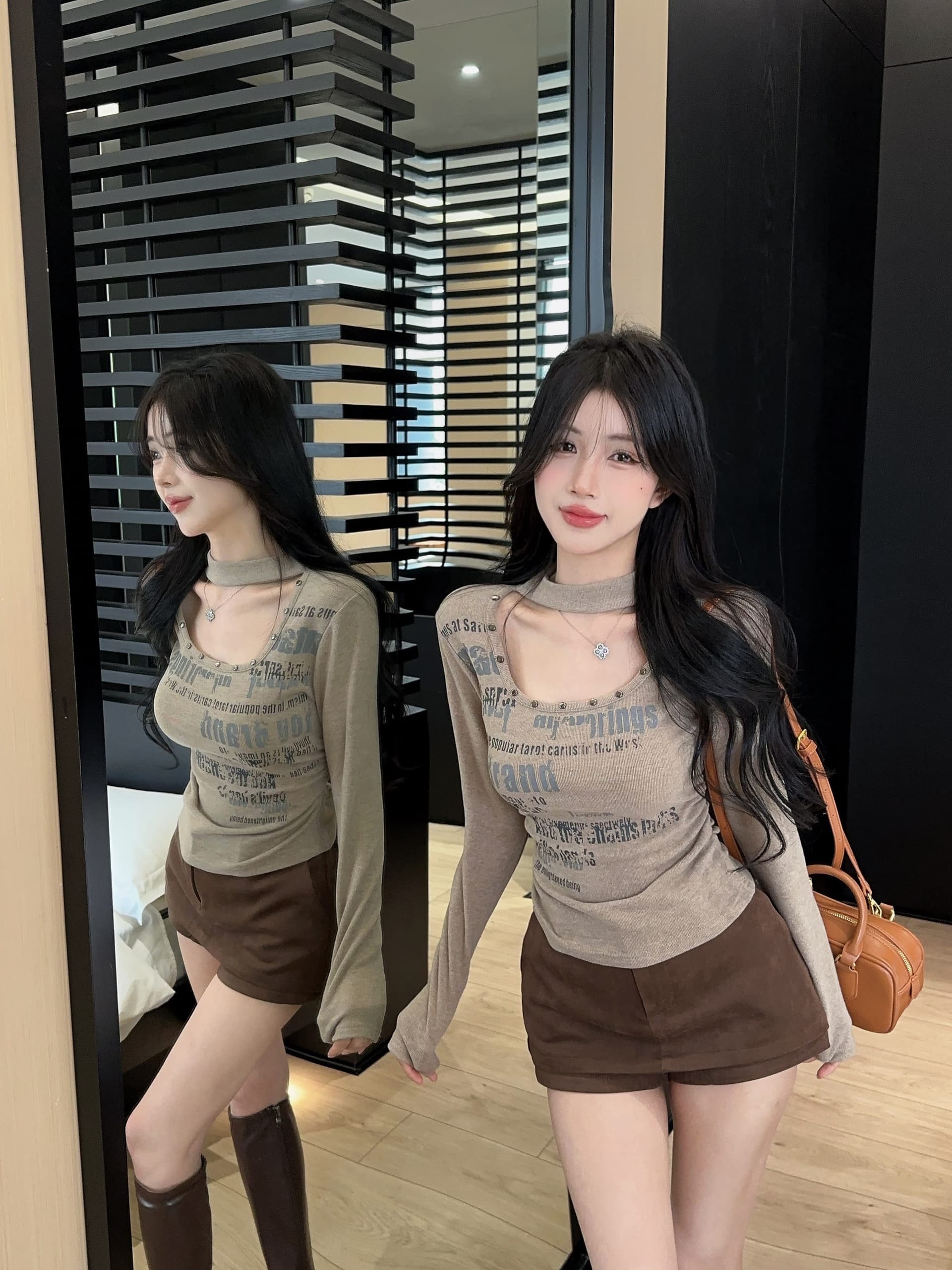 실사 정가 2026 봄 새로운 핫걸 광장 칼라 알파벳 프린트 징 티셔츠 슬림해 보이는 기본 셔츠 맨위 상세 이미지 9