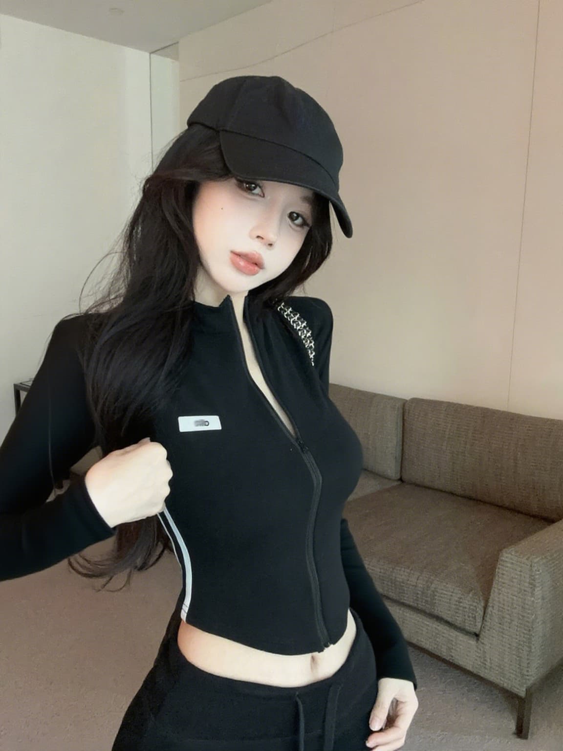 실사 정가 2026 가을 새로운 몸매 가꾸기 슬림해 보이는 긴팔 티셔츠 핫걸 지퍼 카디건 코트 후드티 맨위 이미지 3