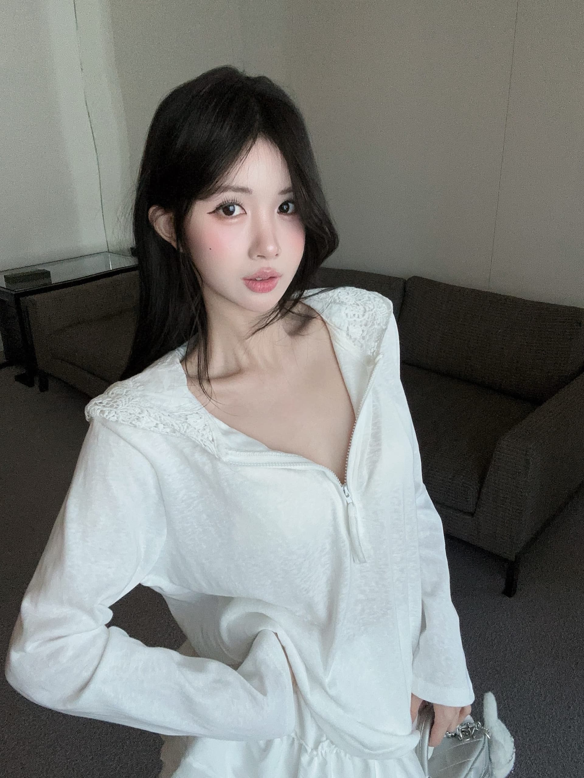 실사 정가 2026 여름 새로운 후드 레이스 측면 티셔츠 루즈핏 맨위 레이스 측면 미니 스커트 투피스 슈트 상세 이미지 10