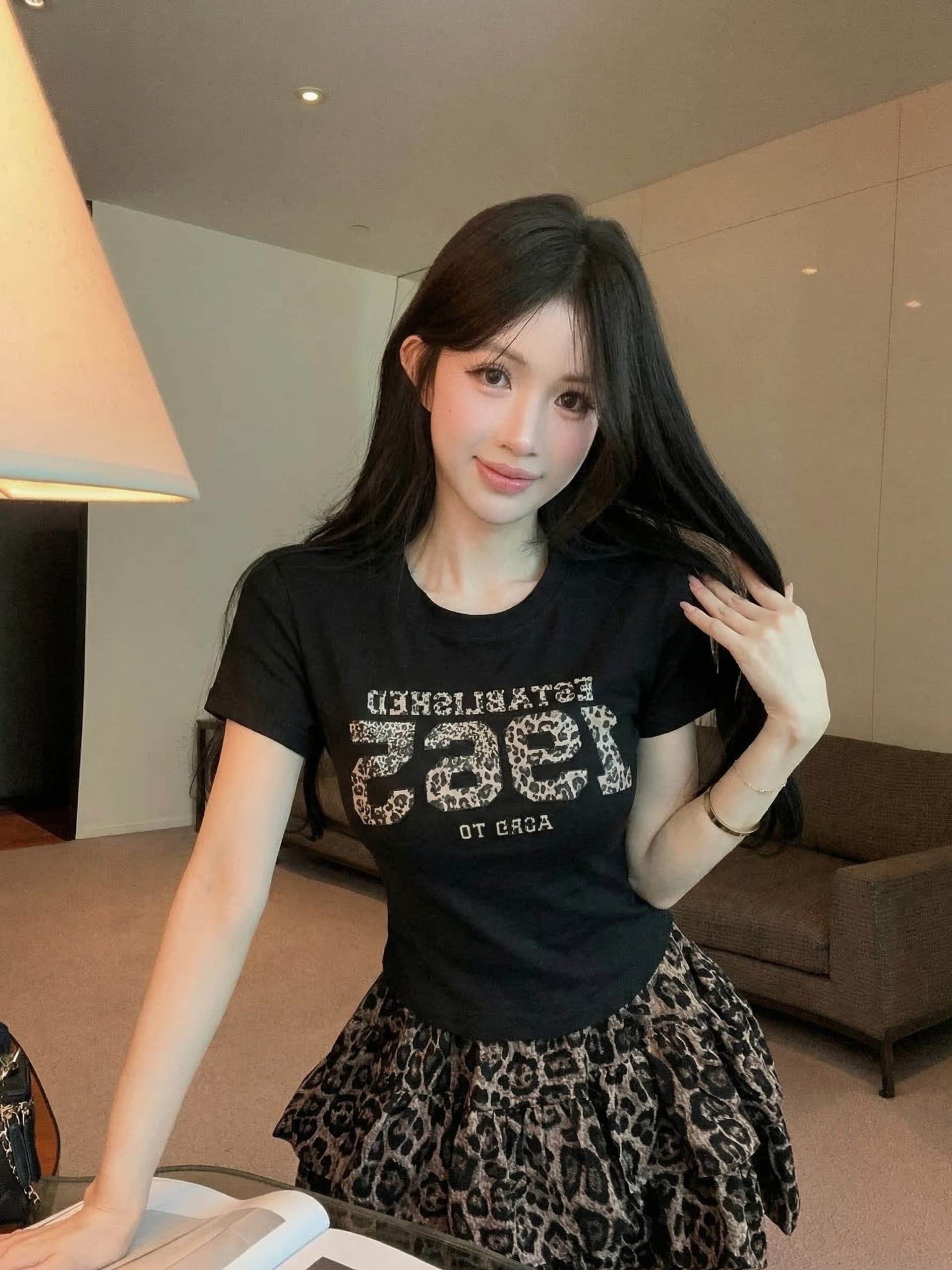 실사 정가 여름 새로운 라운드 넥 레오파드 무늬 프린트 반팔 라운드 넥 티셔츠 슬림해 보이는 다용도 맨위 상세 이미지 21