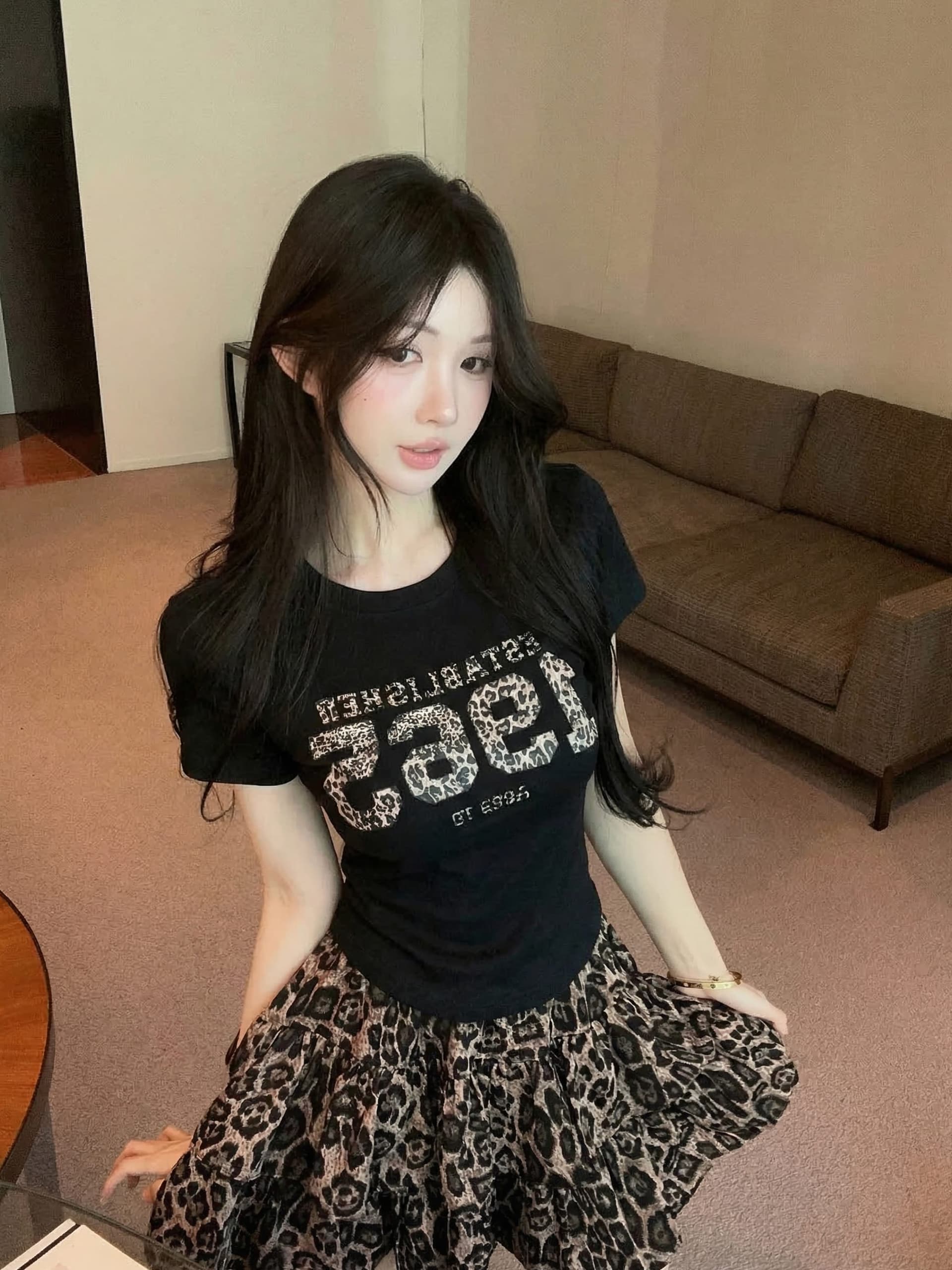 실사 정가 여름 새로운 라운드 넥 레오파드 무늬 프린트 반팔 라운드 넥 티셔츠 슬림해 보이는 다용도 맨위 상세 이미지 24