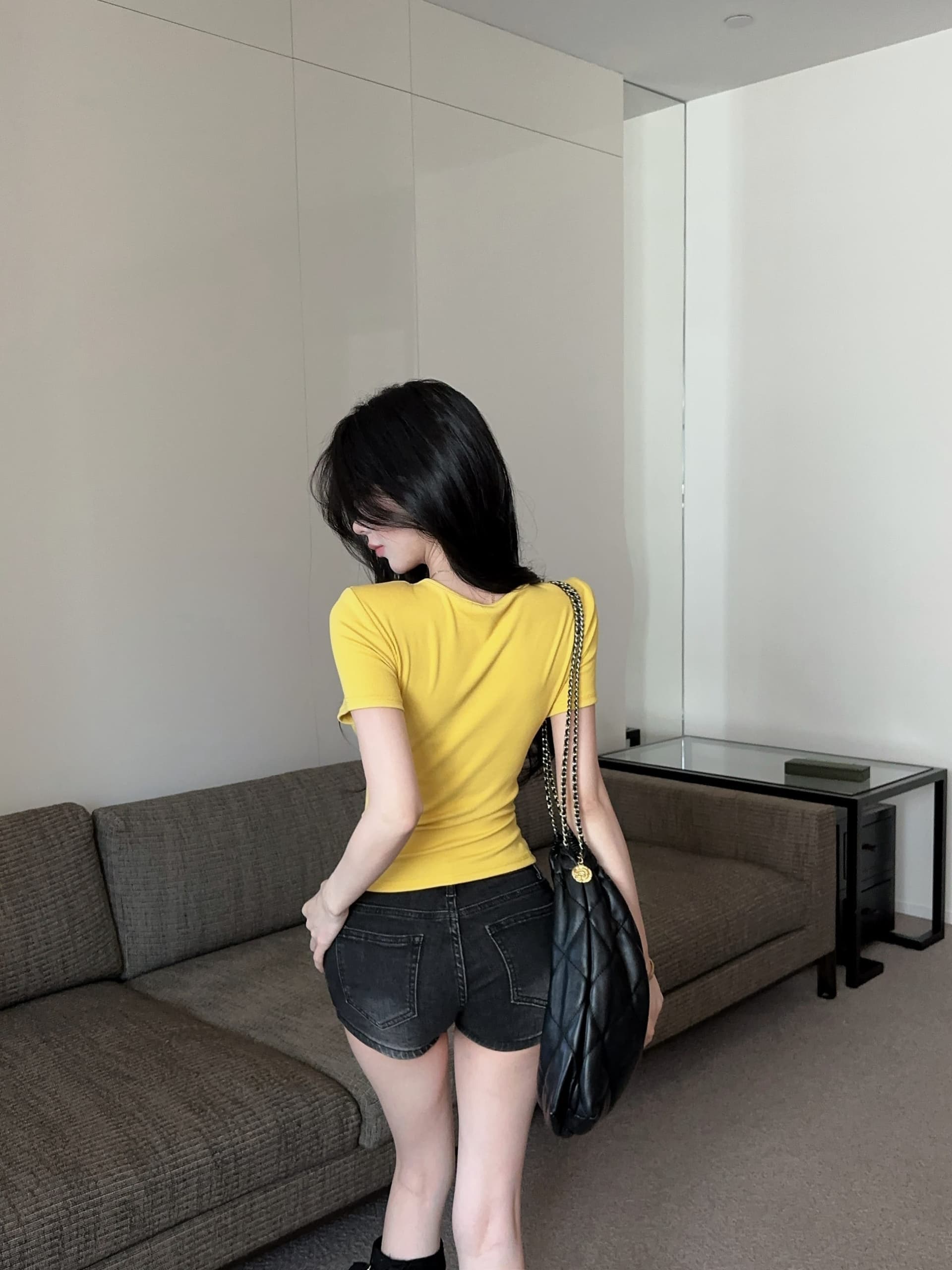 실사 정가 여름 새로운 레이스업 장식 어깨 패드 라운드 넥 버튼 반팔 티셔츠 여성 몸매 가꾸기 슬림해 보이는 맨위 상세 이미지 12
