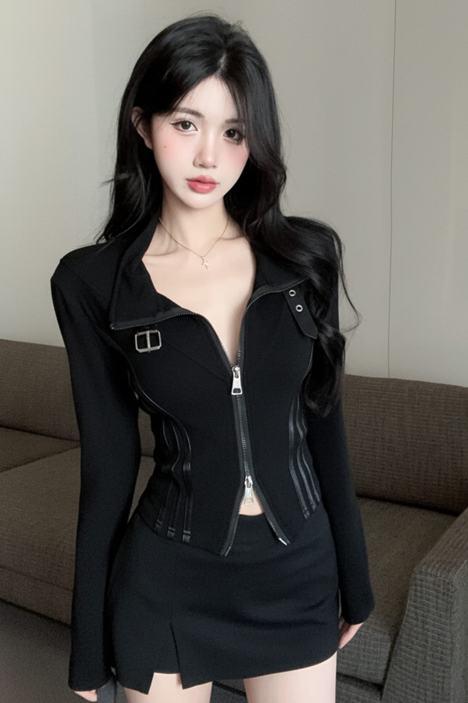 실사 정가 가을 차가운 바람의 소리 바람 디자인 센스 긴팔 폴로 칼라 더블 지퍼 후드티 맨위 여성 카디건 코트 이미지 6