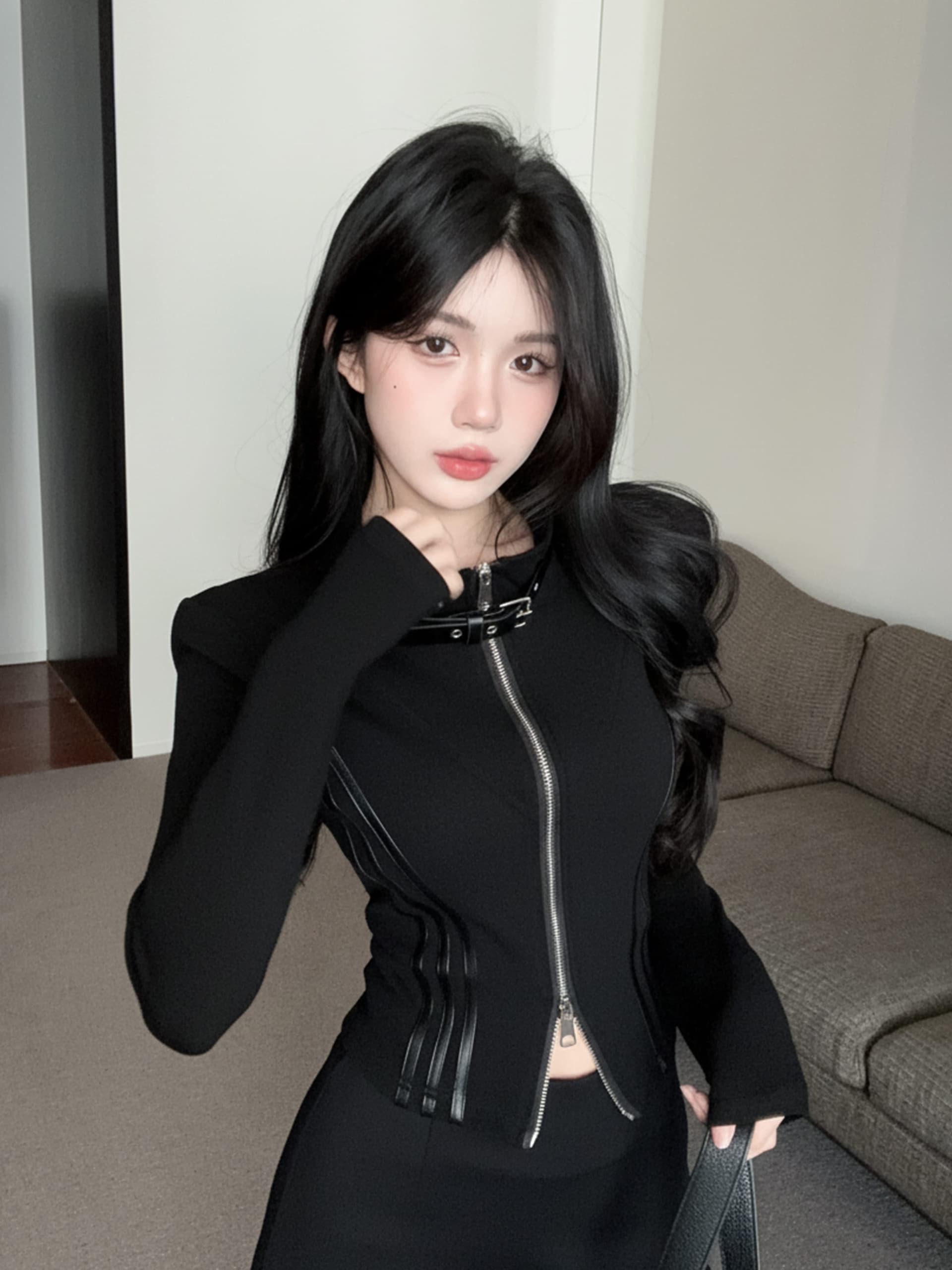 실사 정가 가을 차가운 바람의 소리 바람 디자인 센스 긴팔 폴로 칼라 더블 지퍼 후드티 맨위 여성 카디건 코트 상세 이미지 2