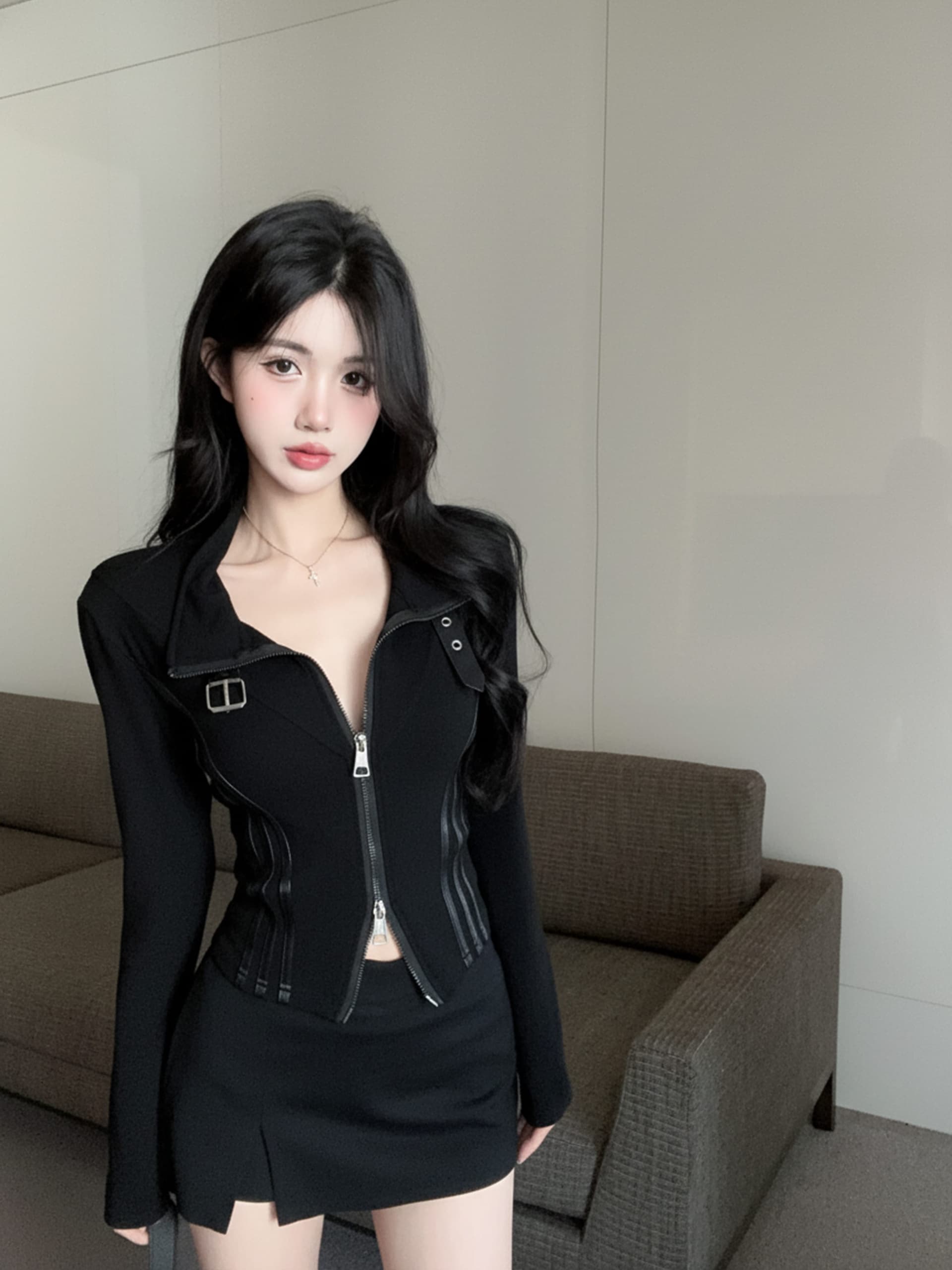실사 정가 가을 차가운 바람의 소리 바람 디자인 센스 긴팔 폴로 칼라 더블 지퍼 후드티 맨위 여성 카디건 코트 상세 이미지 3