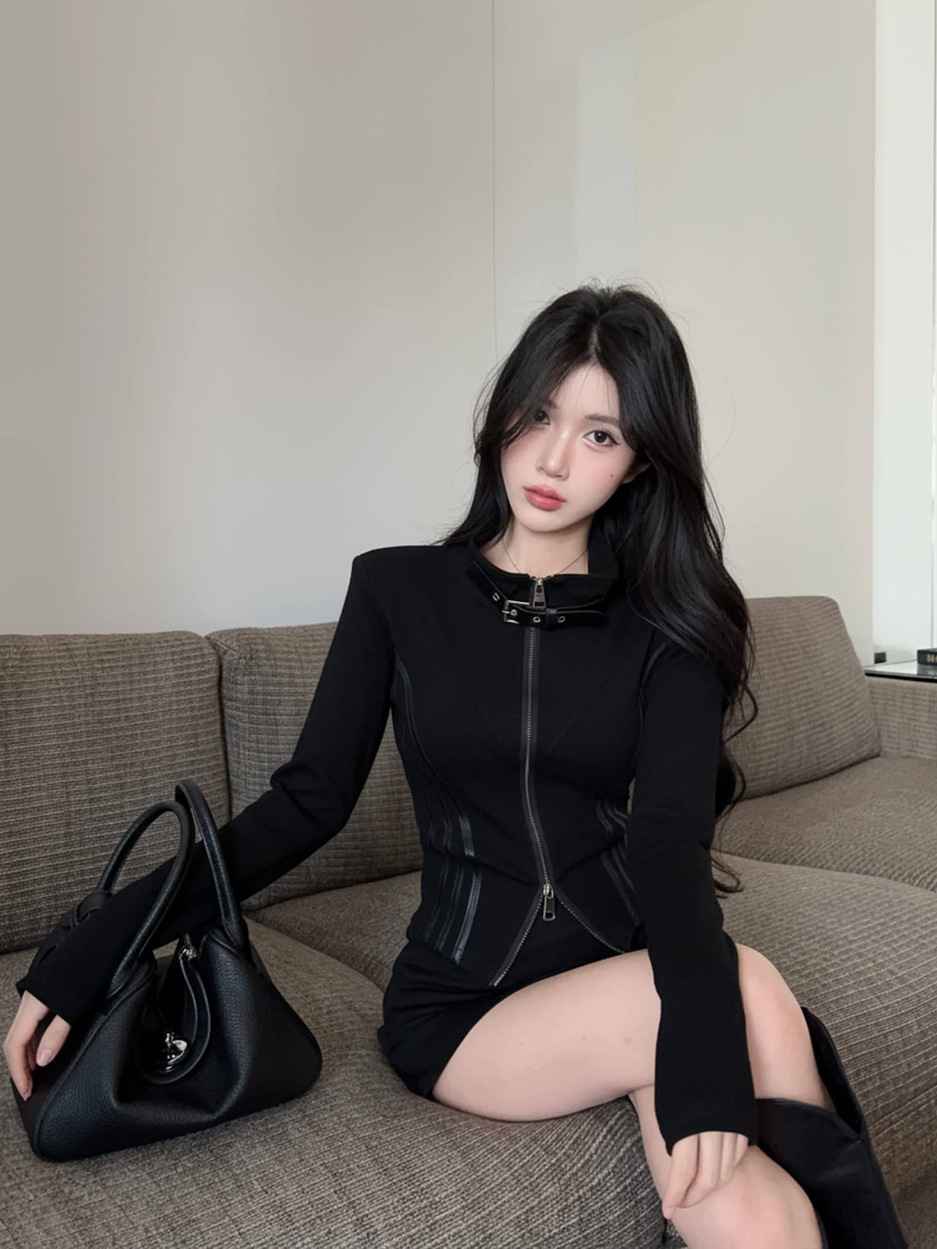 실사 정가 가을 차가운 바람의 소리 바람 디자인 센스 긴팔 폴로 칼라 더블 지퍼 후드티 맨위 여성 카디건 코트 상세 이미지 5