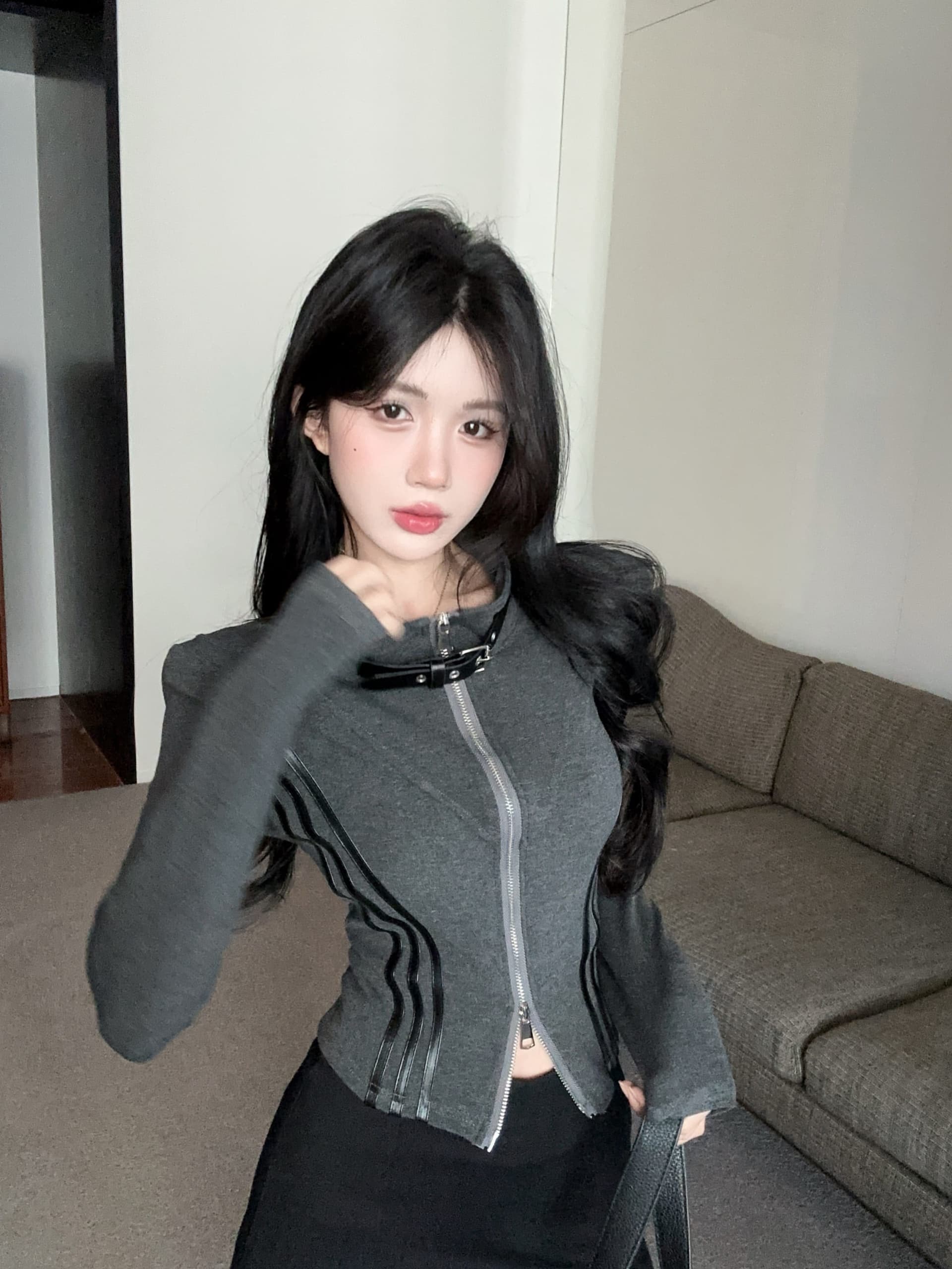 실사 정가 가을 차가운 바람의 소리 바람 디자인 센스 긴팔 폴로 칼라 더블 지퍼 후드티 맨위 여성 카디건 코트 상세 이미지 12