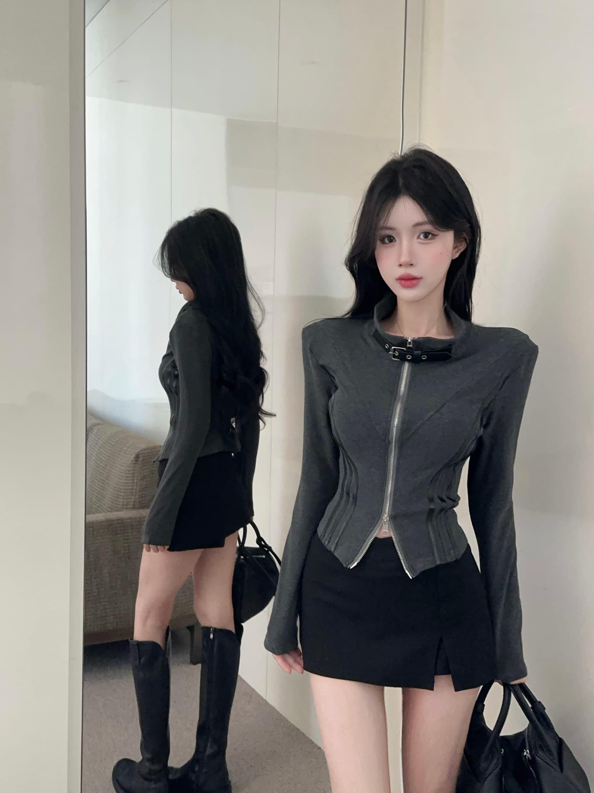 실사 정가 가을 차가운 바람의 소리 바람 디자인 센스 긴팔 폴로 칼라 더블 지퍼 후드티 맨위 여성 카디건 코트 상세 이미지 13